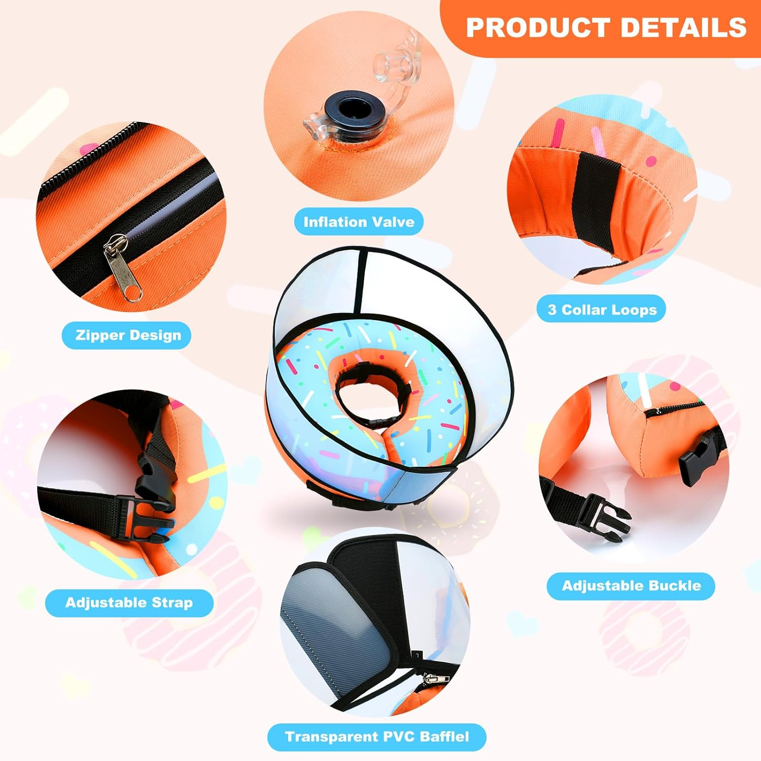 TMEOIIPY Inflatable Dog Cones for Large Dogs, Soft Dog Cone Collar Alternative after Surgery, Adjustable Dog Donut Cone Protective Elizabethan Collar Pet Collar to Stop Licking-L