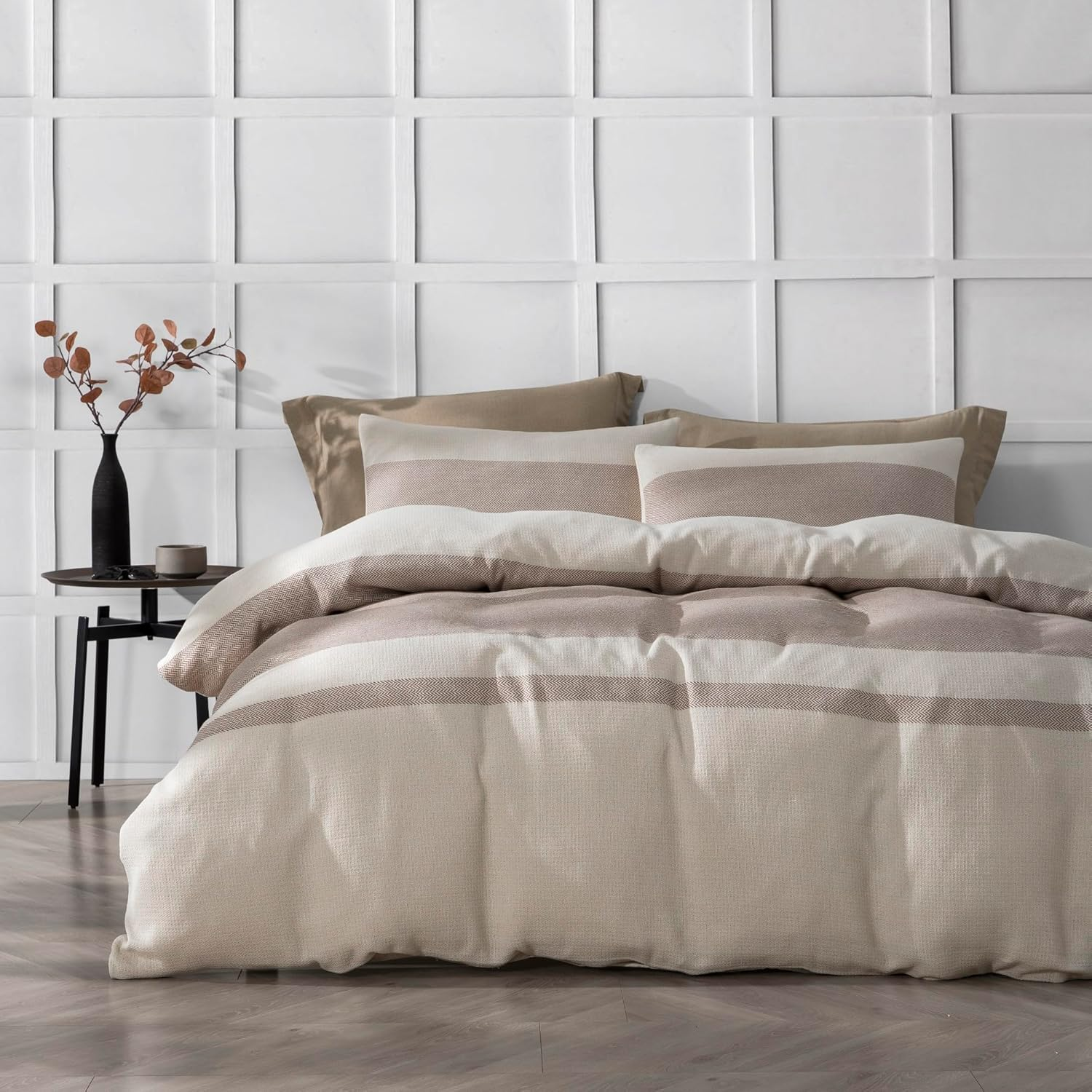 Dreamaker Herringbone 100% Cotton Quilt Cover Set Super King Bed - Luxurious Unique Texture Twill Weave Pattern & Breathable Soft Cotton Easy Care Machine Wash Doona Duvet Cover Set - Charcoal - Grey