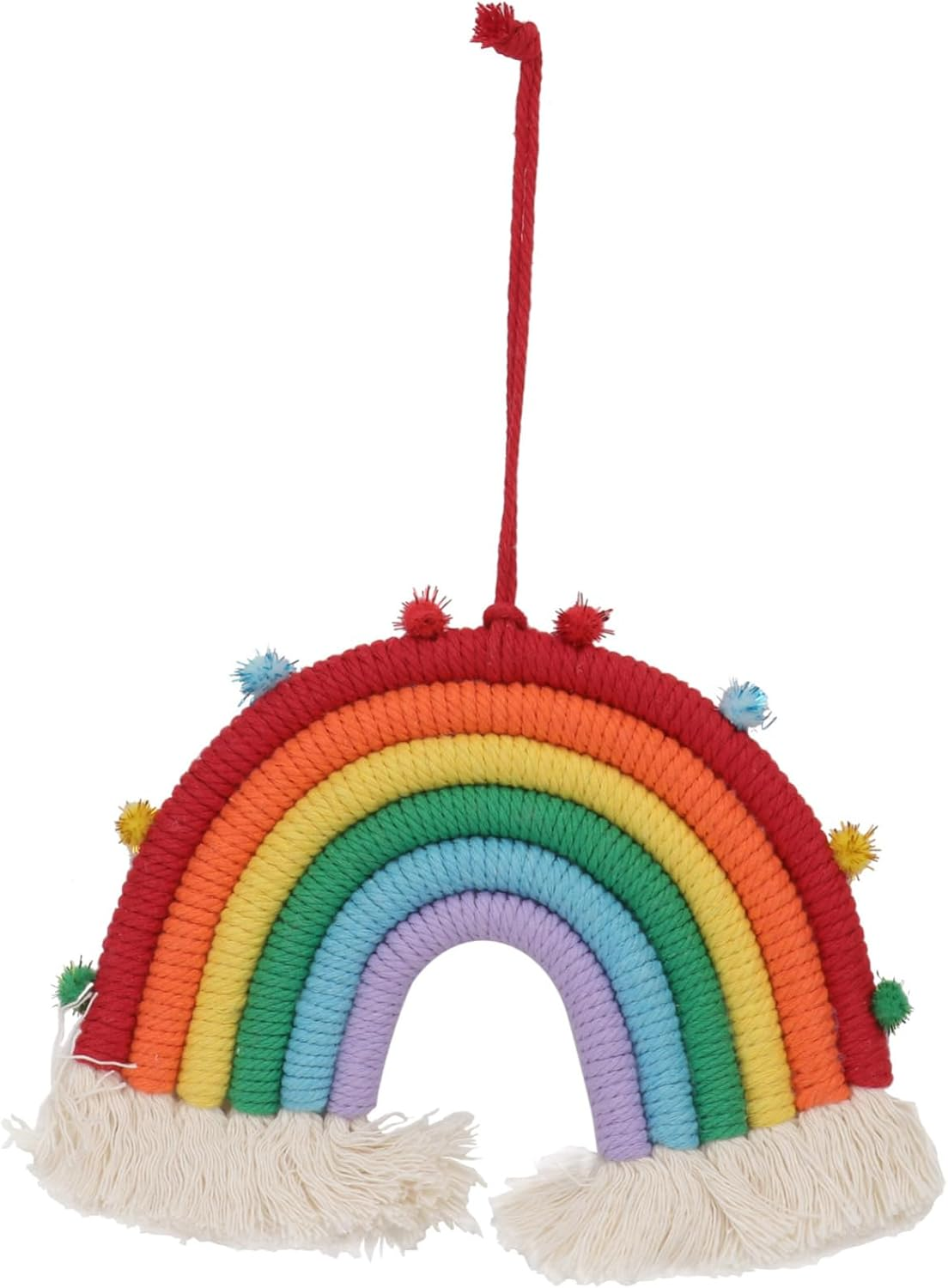 Ciieeo Colorful Rainbow Wall Hanging Tapestry Handmade Decorative Pendant Woven Craft for Baby Room Decor Red Color Ball image number 1