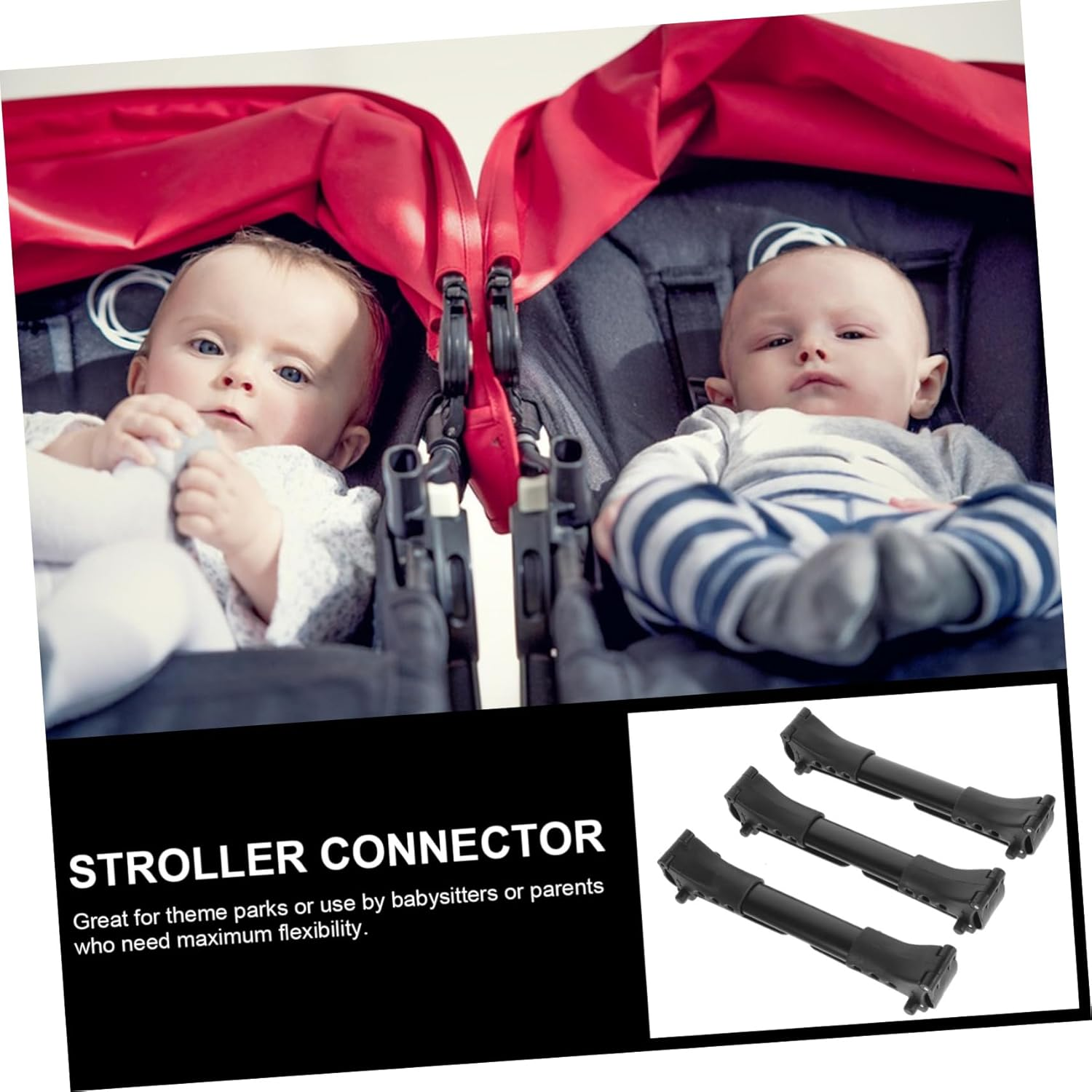 NUOBESTY 3Pcs Adjustable Twin Baby Stroller Connectors, Universal Aluminium Connectors for Strollers, Black image number 6