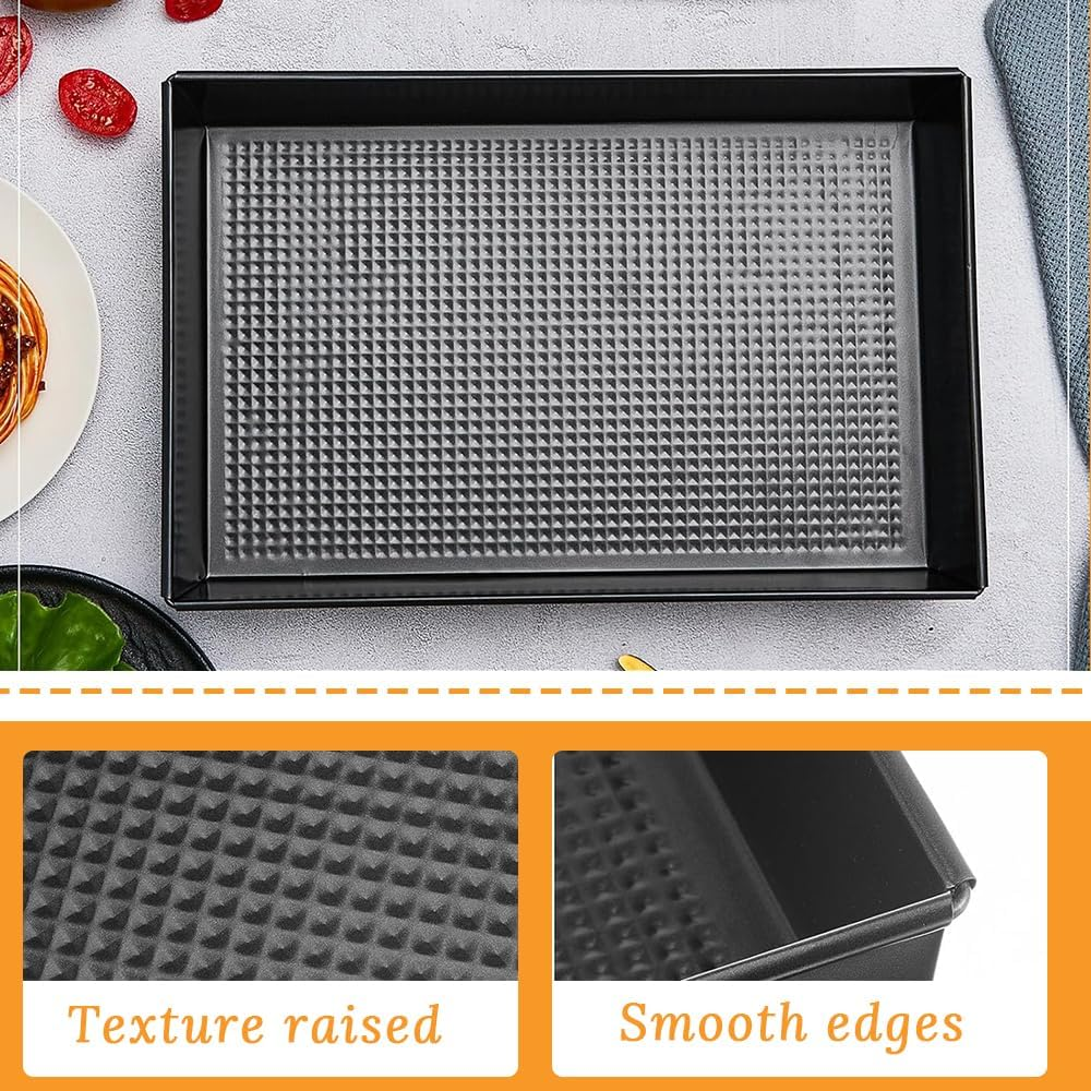 3 Pieces Deep Pizza Pans, Detroit Style Pizza Pans, Bread Baking Tools, Rectangular Deep Non-Stick Cake Tray, Pre-Seasoned Bakeware Kitchenware, Baking Oven Dessert Tray(Black) image number 4