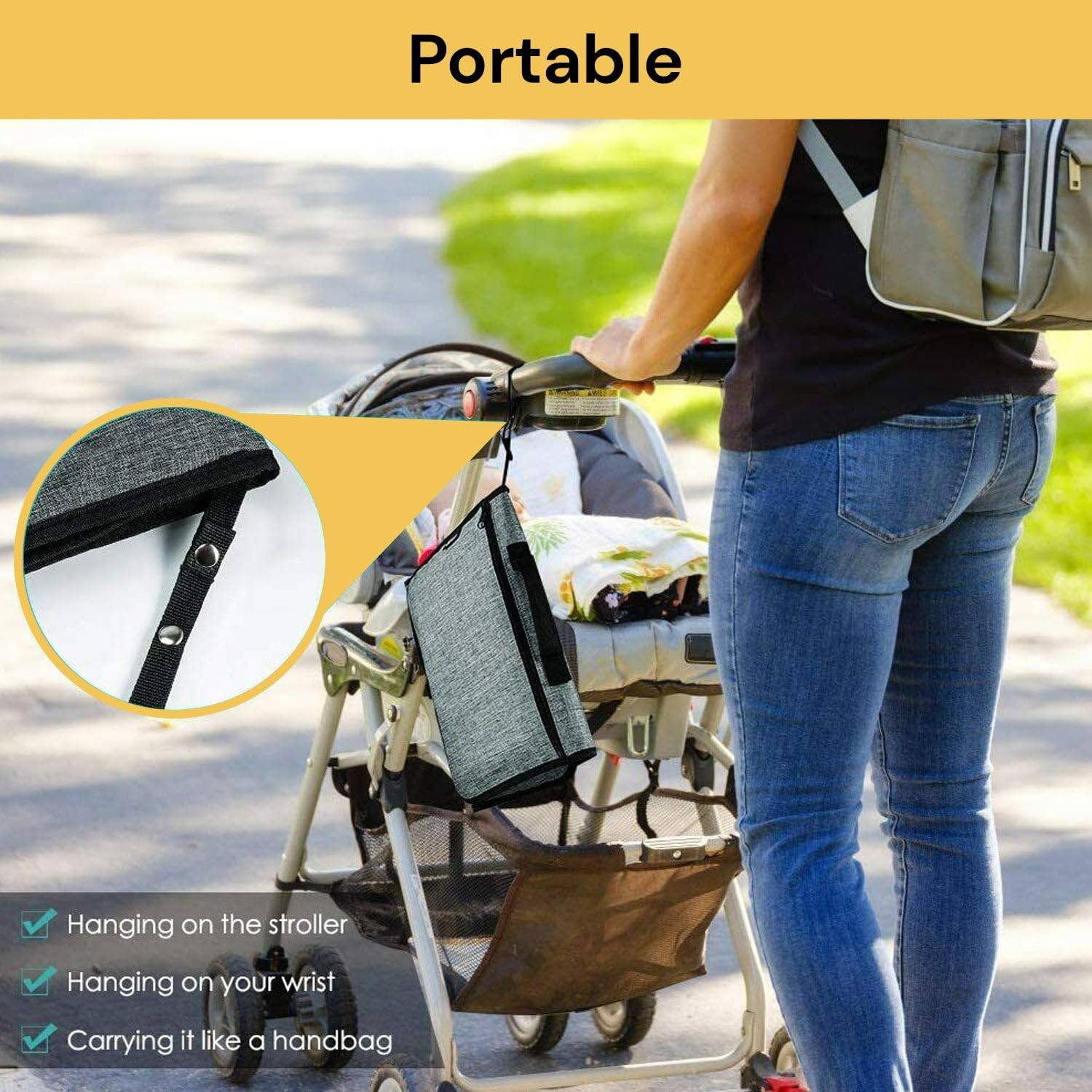 EZONEDEAL Portable Diaper Changing Pad for Baby Mat Travel Changing Mat Diaper Baby Changing Pad Waterproof Foldable Baby Changing Grey for Newborn and Toddlers Home Travel Outside image number 3