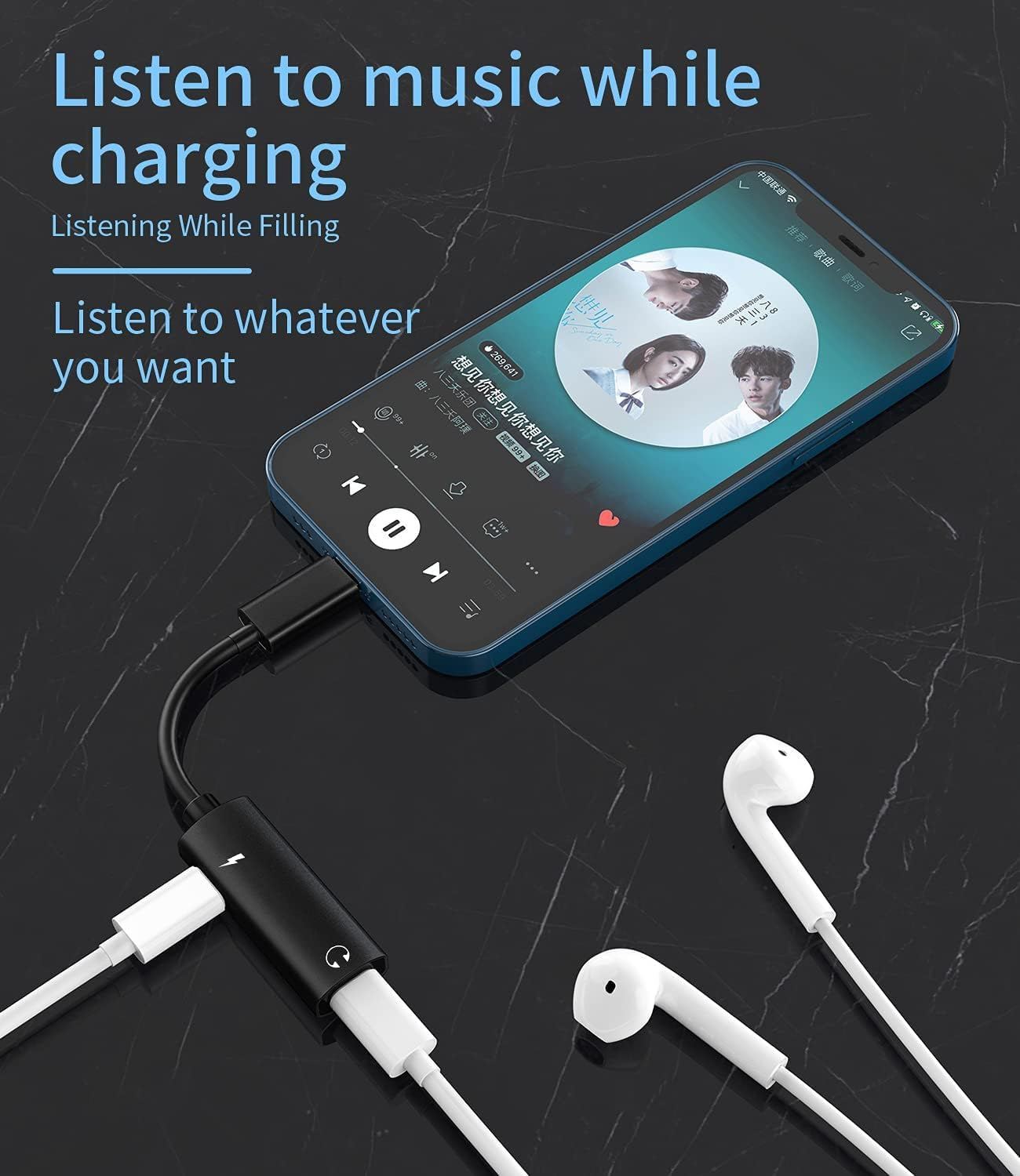 Iphone Headphone Splitter(2In1)Apple MFI Certified Dongle Dual Lightning Audio Charge Jack Adapter Aux Charging Cable Adaptador Para for 14 13 12 11 Pro Max Mini Xs X 7 8 plus Music Earphone Converter image number 3