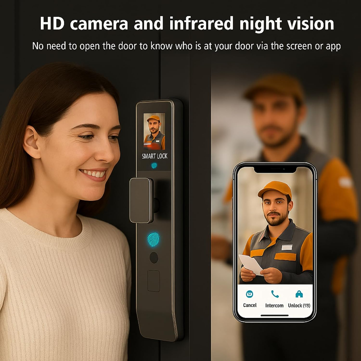 Smart Door Lock with Facial Recognition, App & Code Access, Auto Lock, Fingerprint & Keyless Entry &ndash; Smart Lock Digital Door Lock for Home Security, Smart Locks for Front Door image number 5