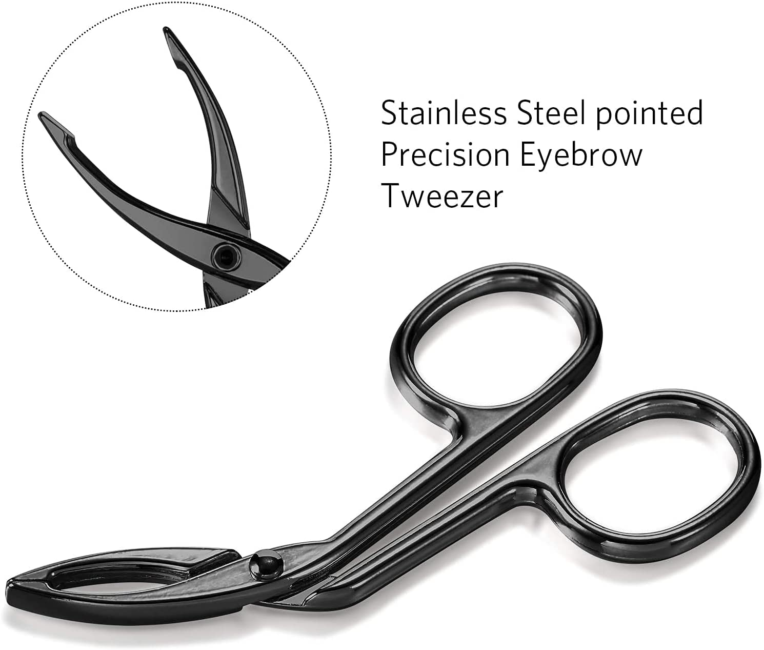 3 Packs Eyebrow Tweezers, Scissors Shaped Eyebrow Straight Tip Tweezers Clip, Flat Tip Tweezers Hair Plucker, Straight Tip Hairgripping Eyebrow (Black Plated) image number 1