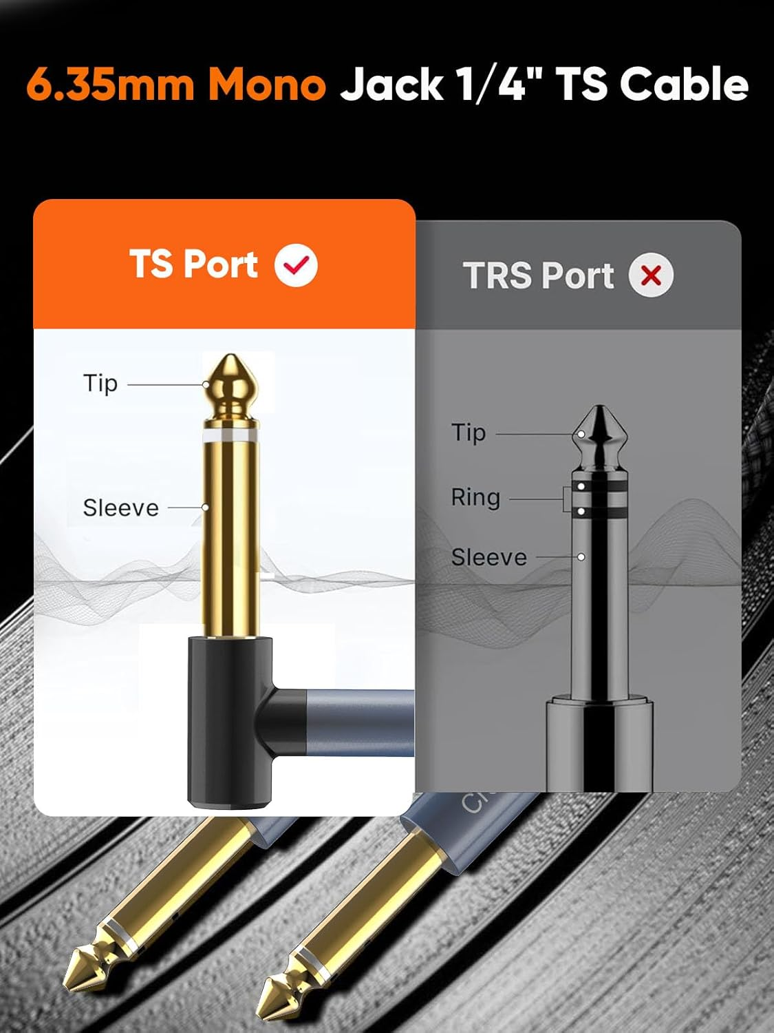 Cablecreation Instrument Guitar Cable (10Ft/3M),6.35Mm Mono Jack 1/4" TS Male to Male Right Angle Audio Cable Nylon Braid for Electricguitar, Bass,Keyboard,Mixer,Amplifier,Amp,Speaker,Equalizer,Grey image number 1