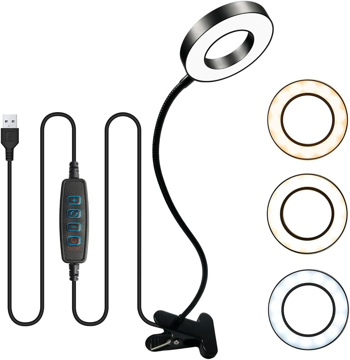 Clip on Desk Lamp, Clip on Light Reading Lights, 48 LED USB Desk Lamp with 3 Color Modes 10 Brightness, Clip Light Eye Protection Reading Lights, 360 &deg; Flexible Gooseneck Clamp Lamp for Work Study image number 3