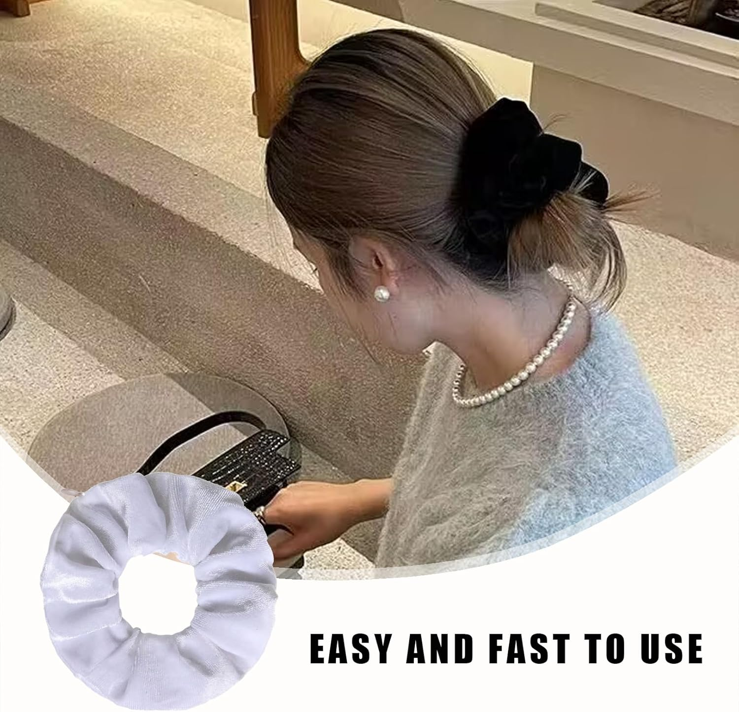 Pack of 4 Hair Bobbles, Hair Scrunchies with Zip, Money Hiding, Travel Gadgets for Women, Can Store Valuables, Scrunchies Secret Compartment (Black, White, Rice Pink)