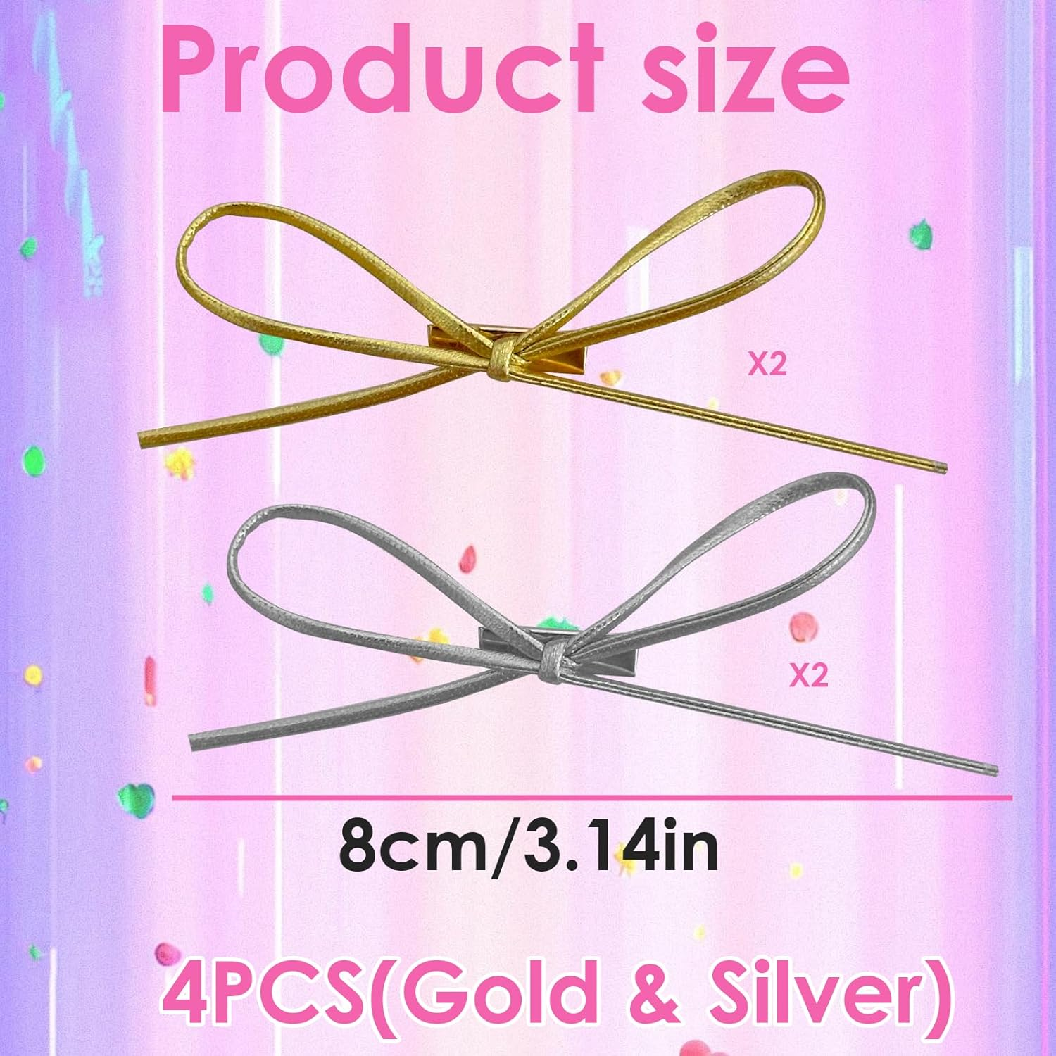 ASOMI Set of 4 Simple Fashionable Hair Pins with Leather Bow, Vintage Y2K Style, Charming Hair Accessories Set for Women and Girls (Gold, Silver) image number 3