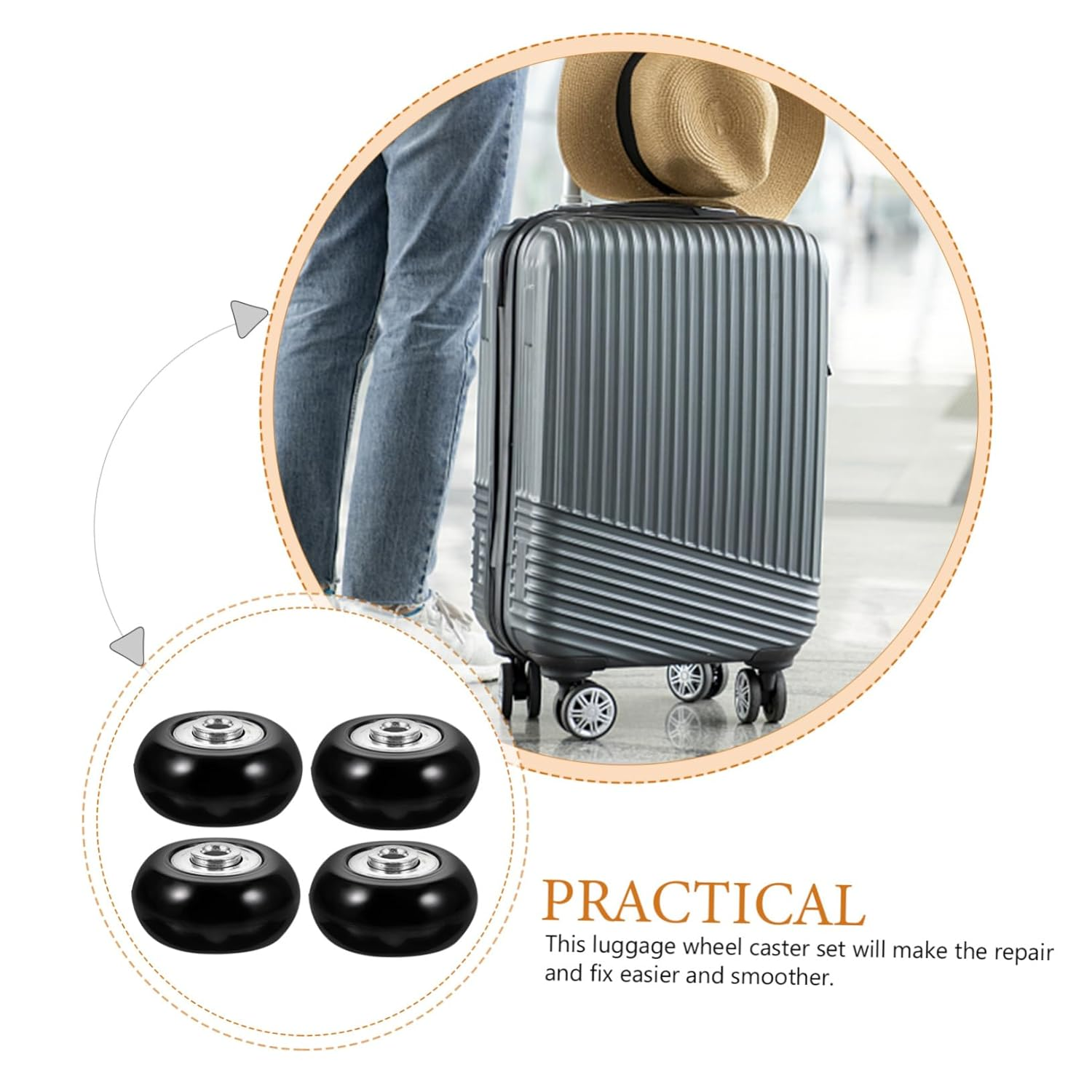 CHILDWEET Travel Suitcase Wheels Luggage Caster Wheels Mute Trolley Caster for Easy Maneuvering image number 3