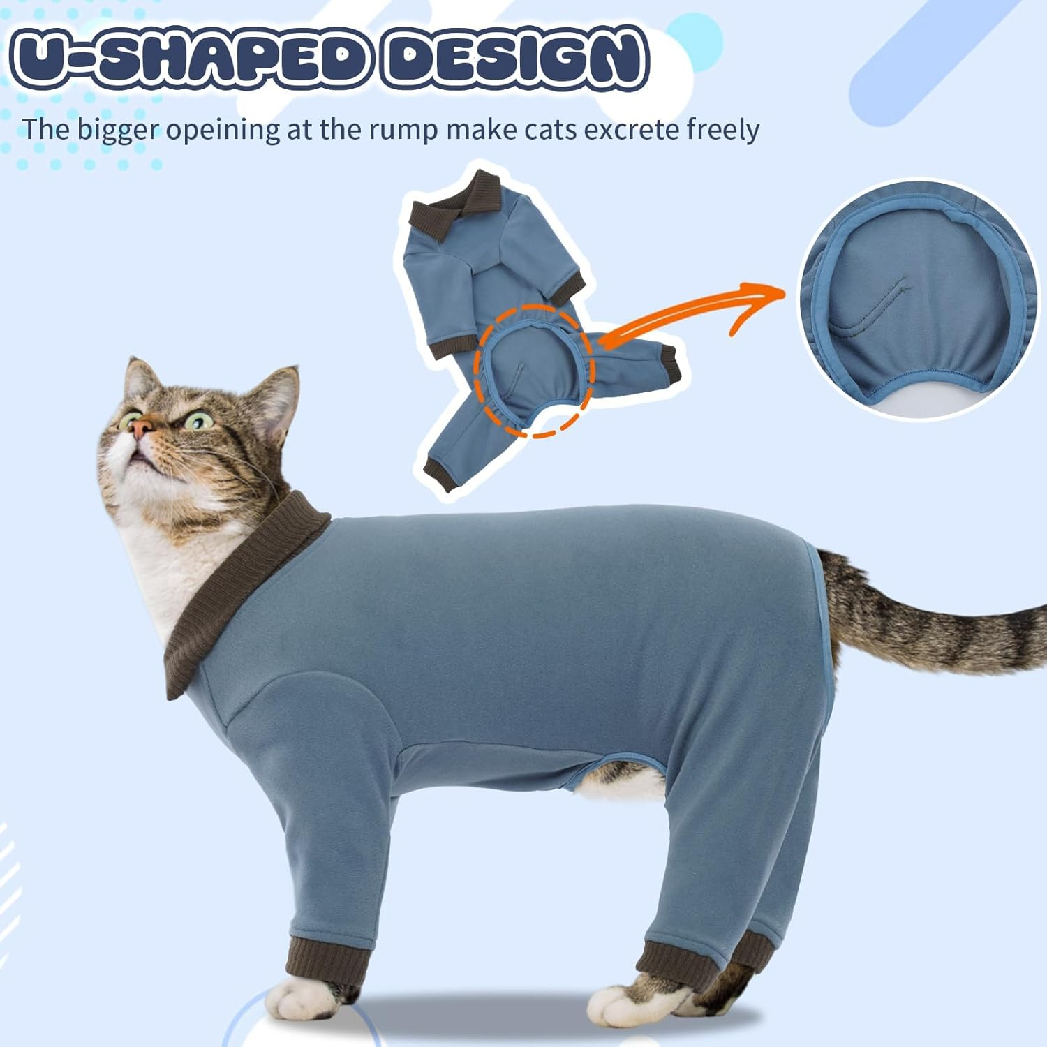 Lelepet Sticky Cat Clothes, Prevent Hair Loss Cat Pajamas, Professional Post-Surgery Onesie for Male & Female Cats, Anti-Shedding Shirt Outfit, Soft Sweaters for Cats, Blue M