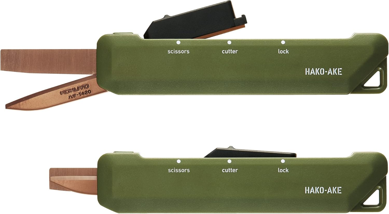 KOKUYO Scissors Cutter, 2-Way, Titanium Blade, Khaki, Hasa-T420Dg (Titanium Blade/Khaki) image number 5