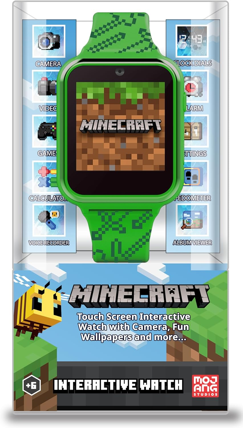 Accutime Microsoft Minecraft Green Educational Learning Touchscreen Smart Watch Toy for Boys, Girls, Toddlers - Selfie Cam, Learning Games, Alarm, Calculator, Step Tracker & More! (Model: MIN4045AZ) image number 1