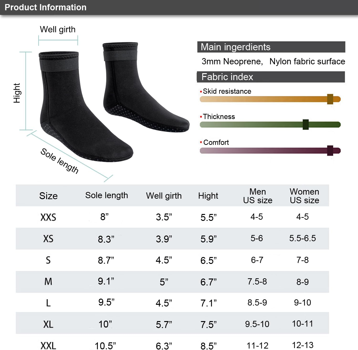 Diving Socks, 3MM Neoprene Socks Surf Booties Dive Booties Dive Boots image number 5