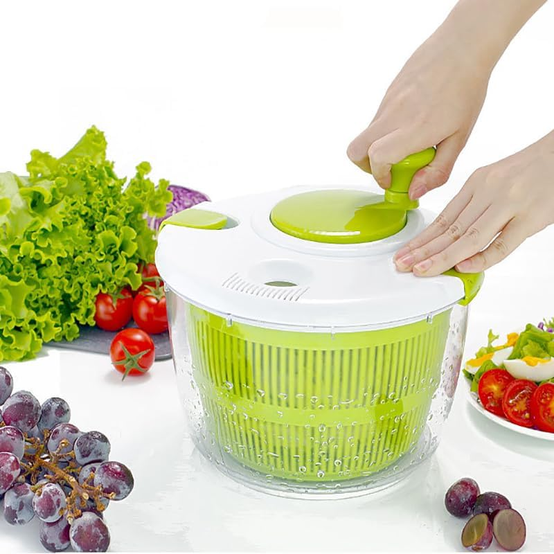 AIMALL 5L Salad Spinner Vegetable Lettuce Washer with Effortless Handle, Quick Drying Bowl for Greens, Spin Dryer for Vegetables and Fruits, 12.6 Inch Diameter Serving Bowl image number 6