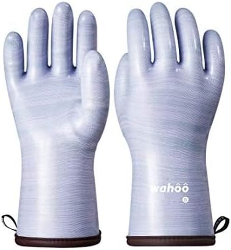 LANON Liquid Silicone Gloves, Heat Resistant Oven Gloves with Fingers, Food Grade, Waterproof, White, Medium