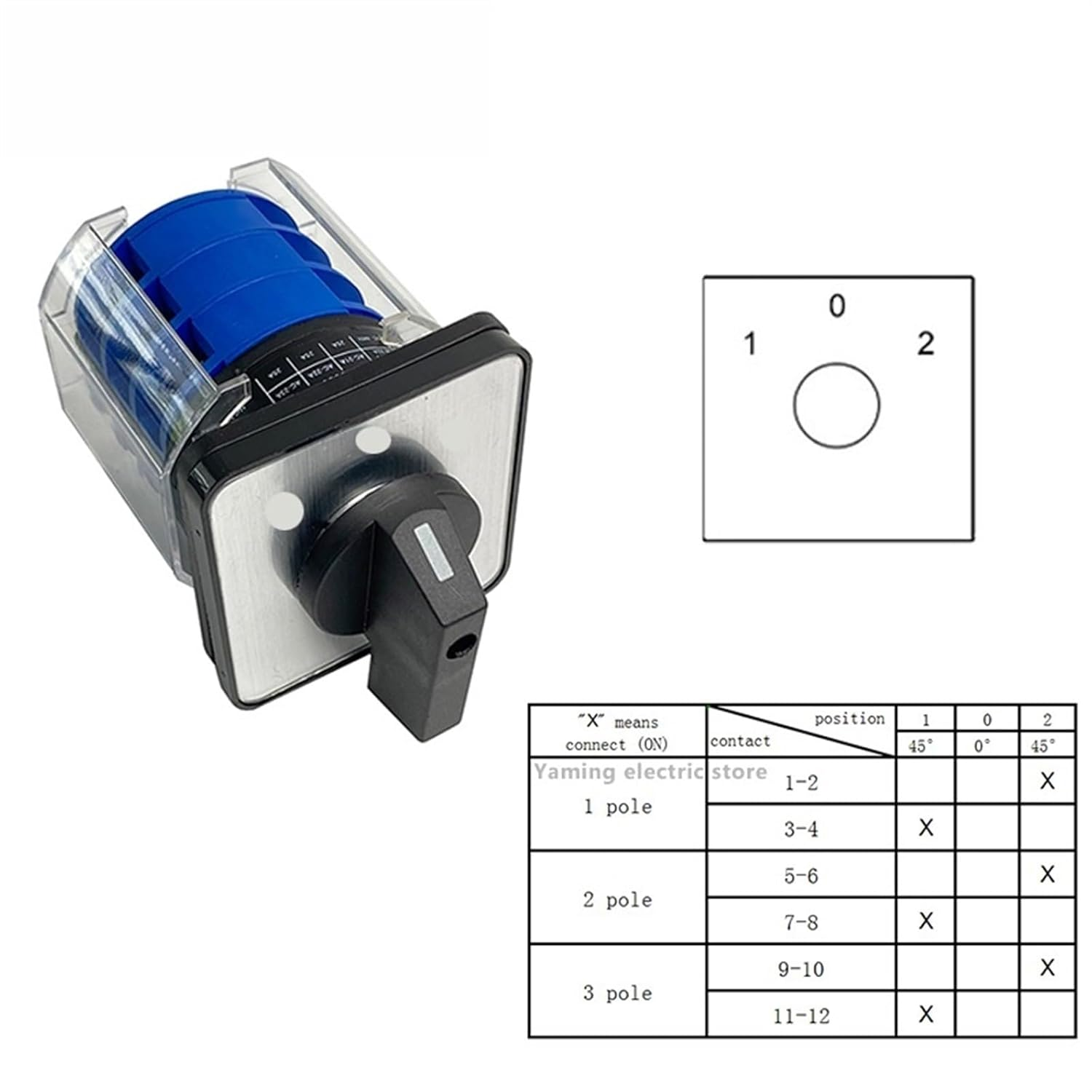 MGTCAR LW26-32/3 Changeover Rotary Cam Switch with Plastic Cover 660V 32A 3 Poles On-Off-On Control Motor LW28 YMW26(102) image number 2