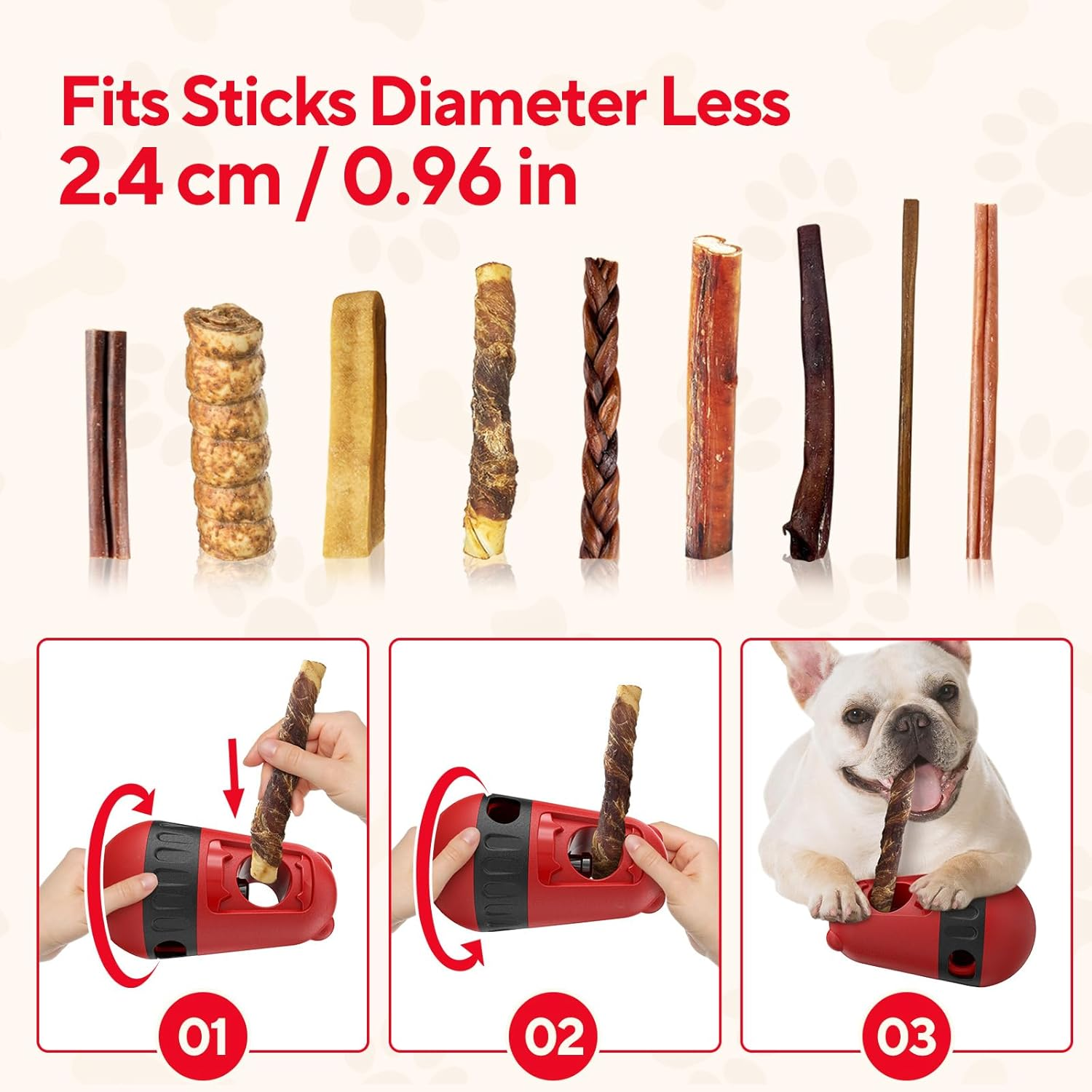 2 in 1 Interactive Treat Dispensing Dog Toys, Bully Stick Holder, Adjustable Dog Treat Holder for Medium & Large Dogs, Safety Device to Prevent Choking, Red - Blue image number 7
