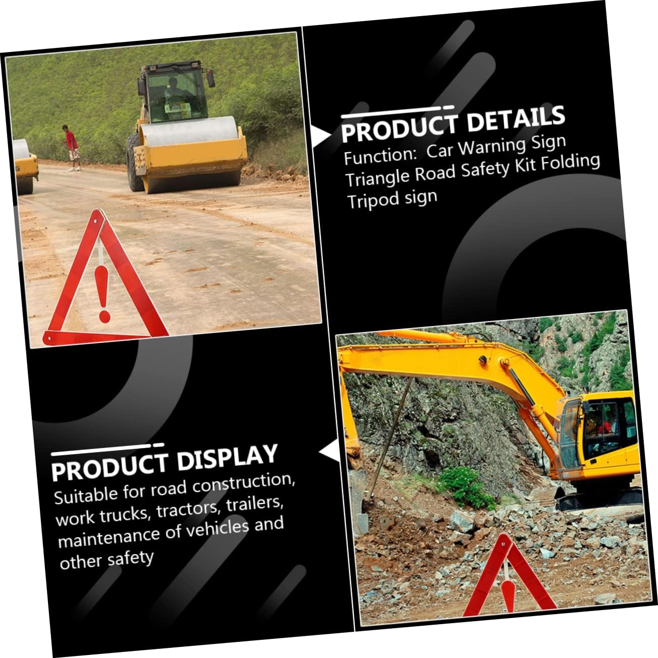 4 Pcs Car Warning Triangle Safety Signs 39X39Cm Reflective Roadside Emergency Triangles Tripod Kit for Vehicle Breakdown image number 4