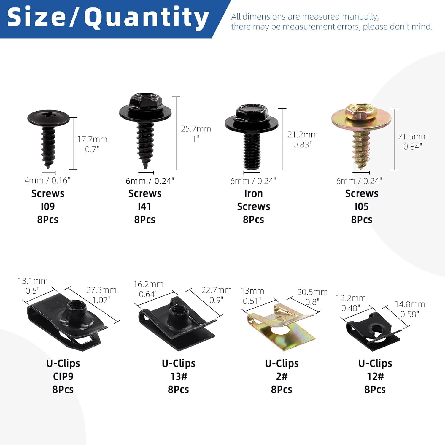 Glarks 64Pcs U-Clips and Body Bolts Screws Assortment Kit 8 Sizes Auto Car Clips Fasteners with Screws Auto Car U Nuts with Self Tapping Screw Body Bolts Screw for Bumper Fender Trim Panels image number 2