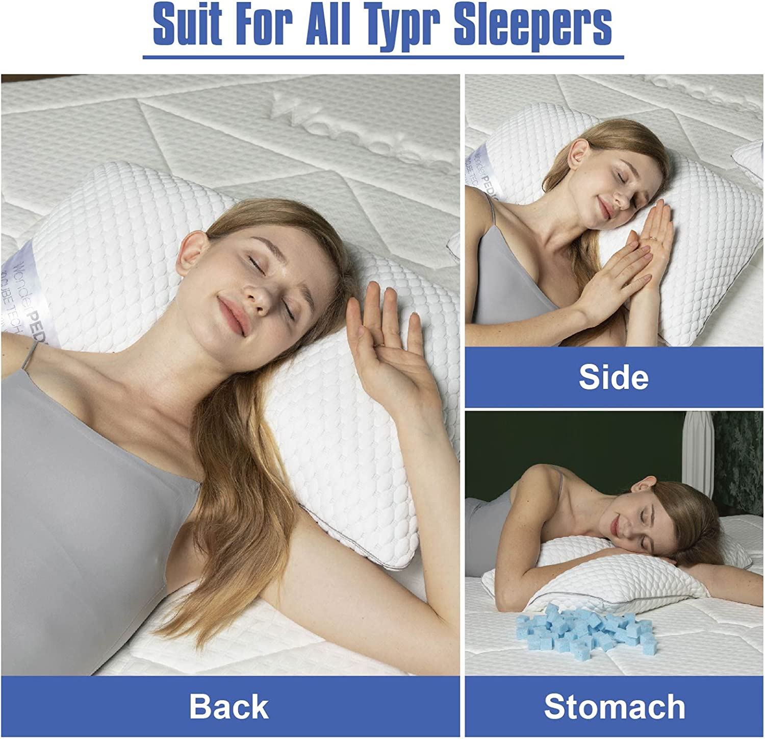 Cubic Memory Foam Pillow,Adjustable Gel Infused Shredded Foam Pillow for Pain Relife,Queen Size