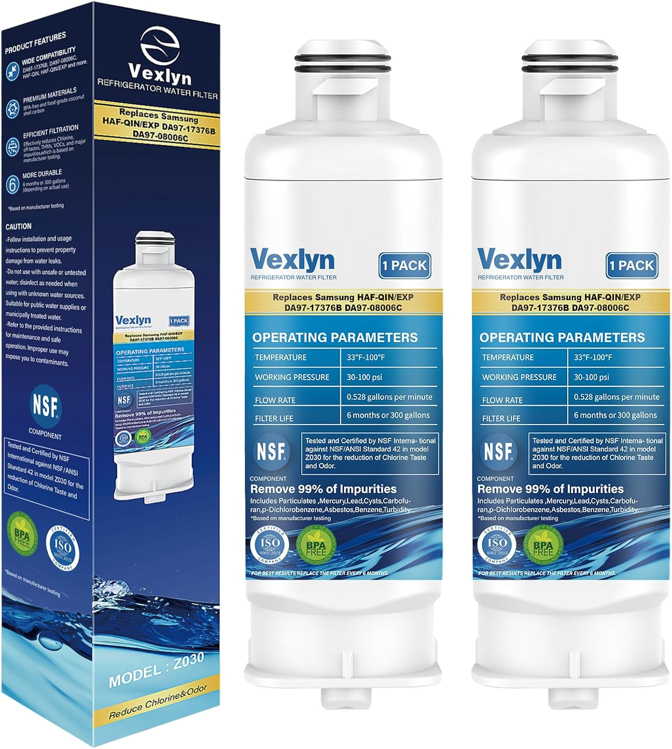 DA97-17376B Refrigerator Water Filter Replacement for Samsung Haf-Qin/Exp Haf-Qin,Rf28T5001Sr,Da97-08006C,Rs27T5200Sr,Rf28R7351Sg,Rf24R7201Sr,Rf27T5201Sr,Ws645A,Pack of 2 image number 1