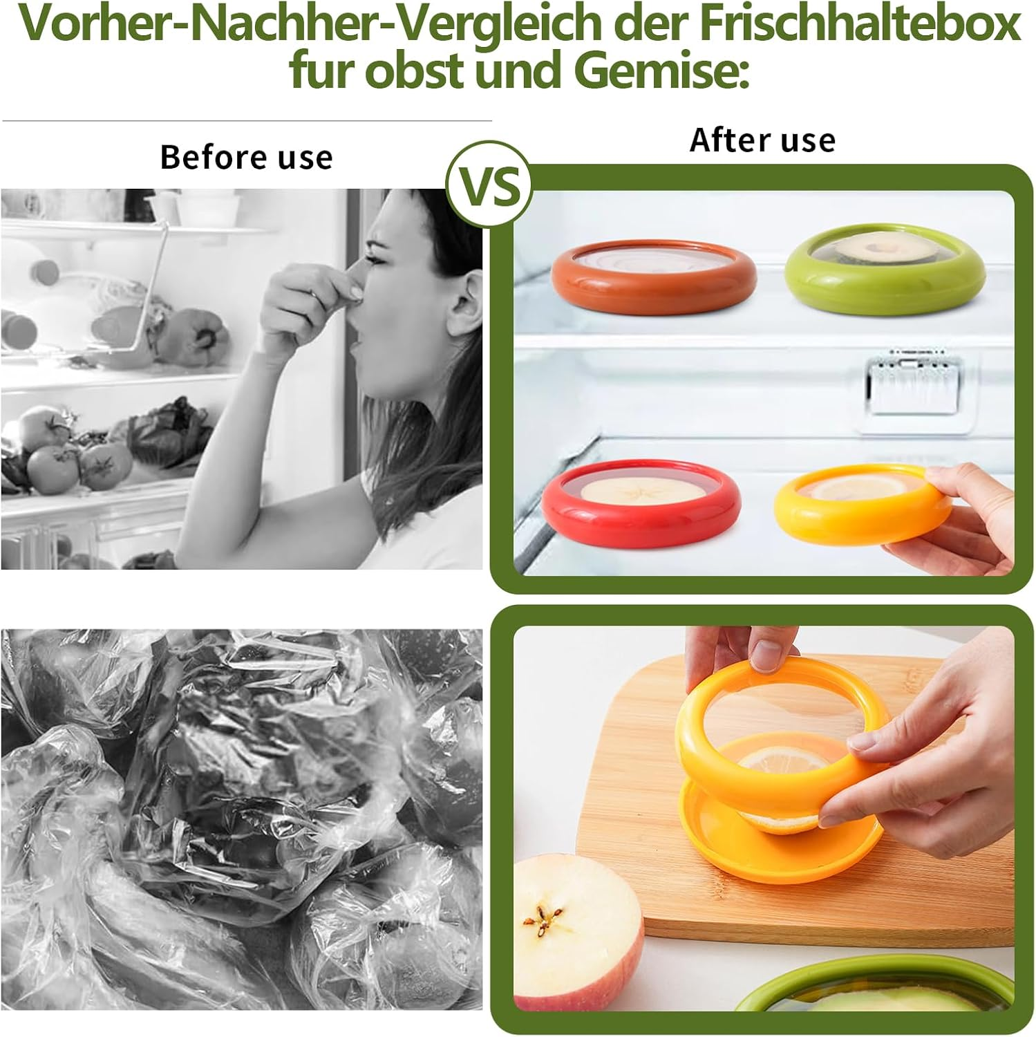 Fruit Vegetable Saver, Pack of 4 Anti-Oxidation Fruit Storage Fridge Reusable Apple Box for Onion, Tomato, Lemon, Avocado, Vegetables Keeping Food Fresh image number 4