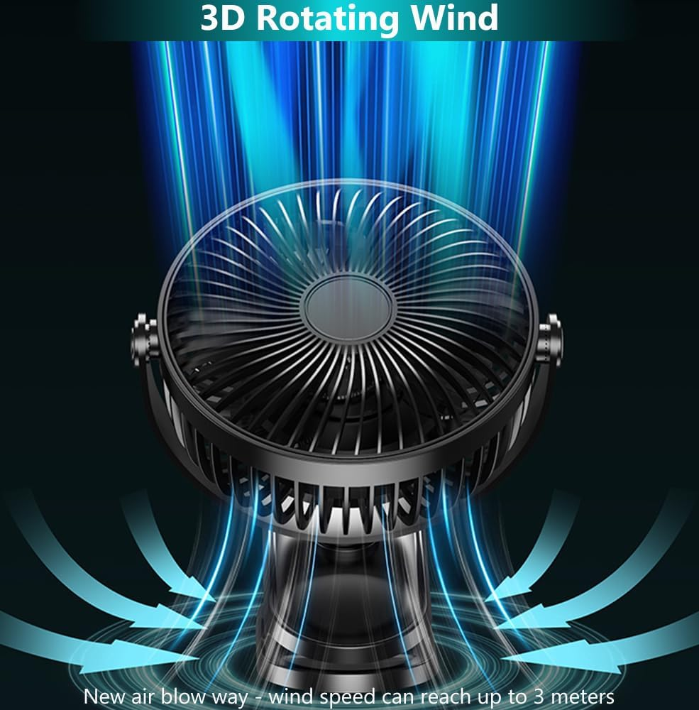 RINGSUN 4800Mah Portable Fan Clip On, Desk Fan Rechargeable with LED Light, USB Battery Operated Table Fan Cooling for Home Office Camping Travel, Black image number 5