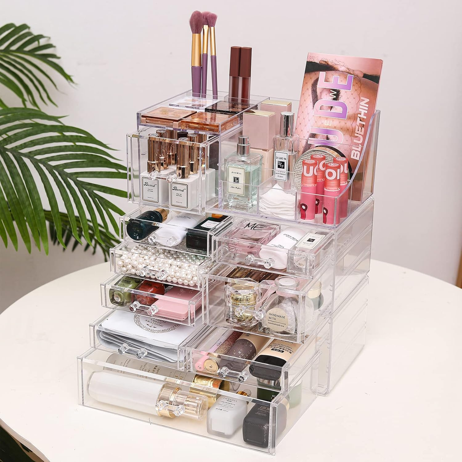 Cq Acrylic Makeup Desk Cosmetic Storage Organizer with Drawers for Dressing Table,Vanity Countertop,Bathroom Counter,Elegant Vanity Holder for Brushes,Eyeshadow,Lotions,Lipstick and Nail Polish image number 1