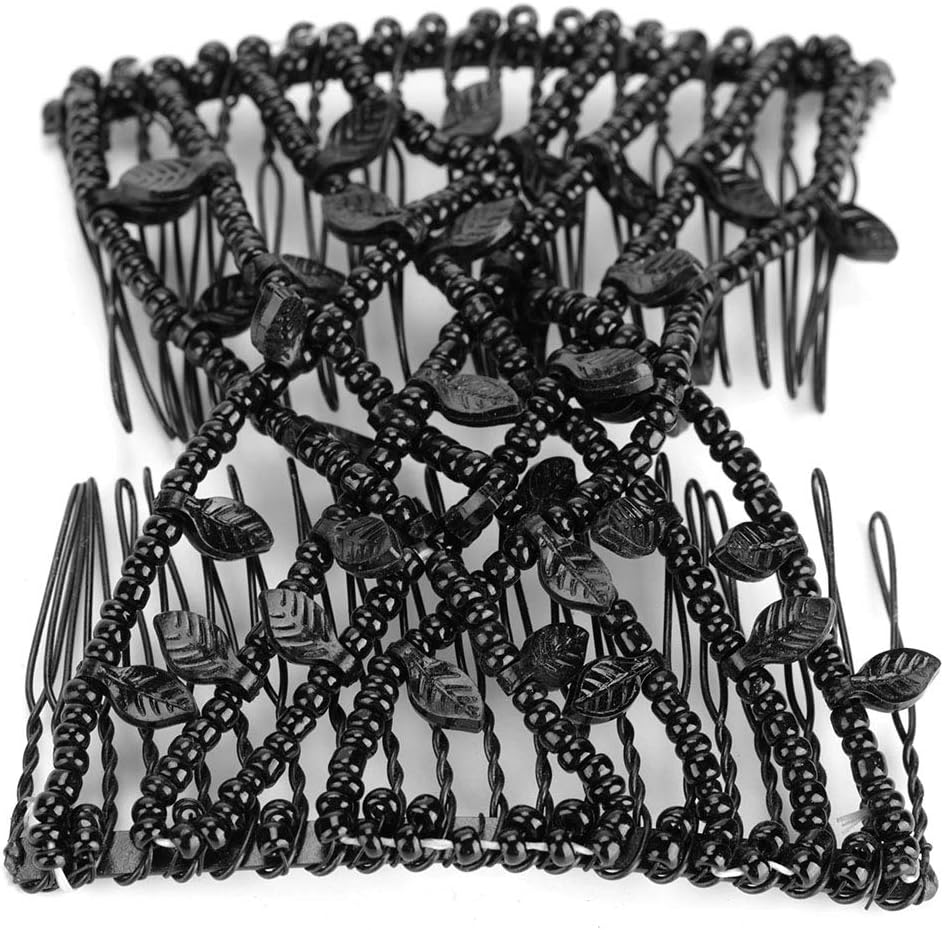 Beads Hair Clip, Stretch Hair Comb, Elastic Hair Clips, Magic Hair Combs, Beads, Hair Combs, Elastic Hair Combs, Double Clips, Hair Comb, DIY Hair Styling Tool (Black) image number 6