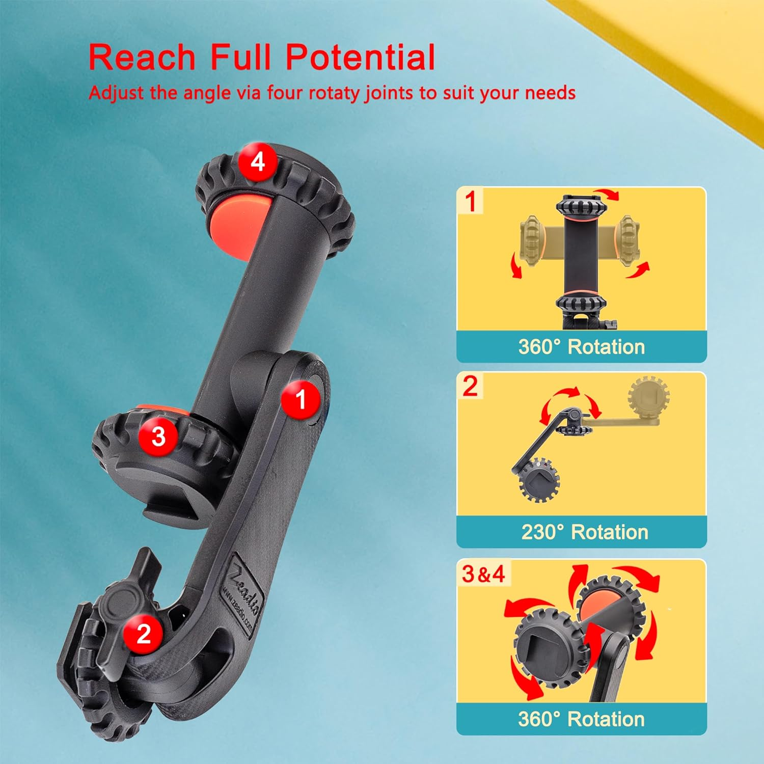 Zeadio Smartphone Tripod Mount Adapter, Cell Phone Tripod Holder Clamp with Triple Cold-Shoe Mount for All Iphone and Android Smartphones Light Microphone Etc image number 4