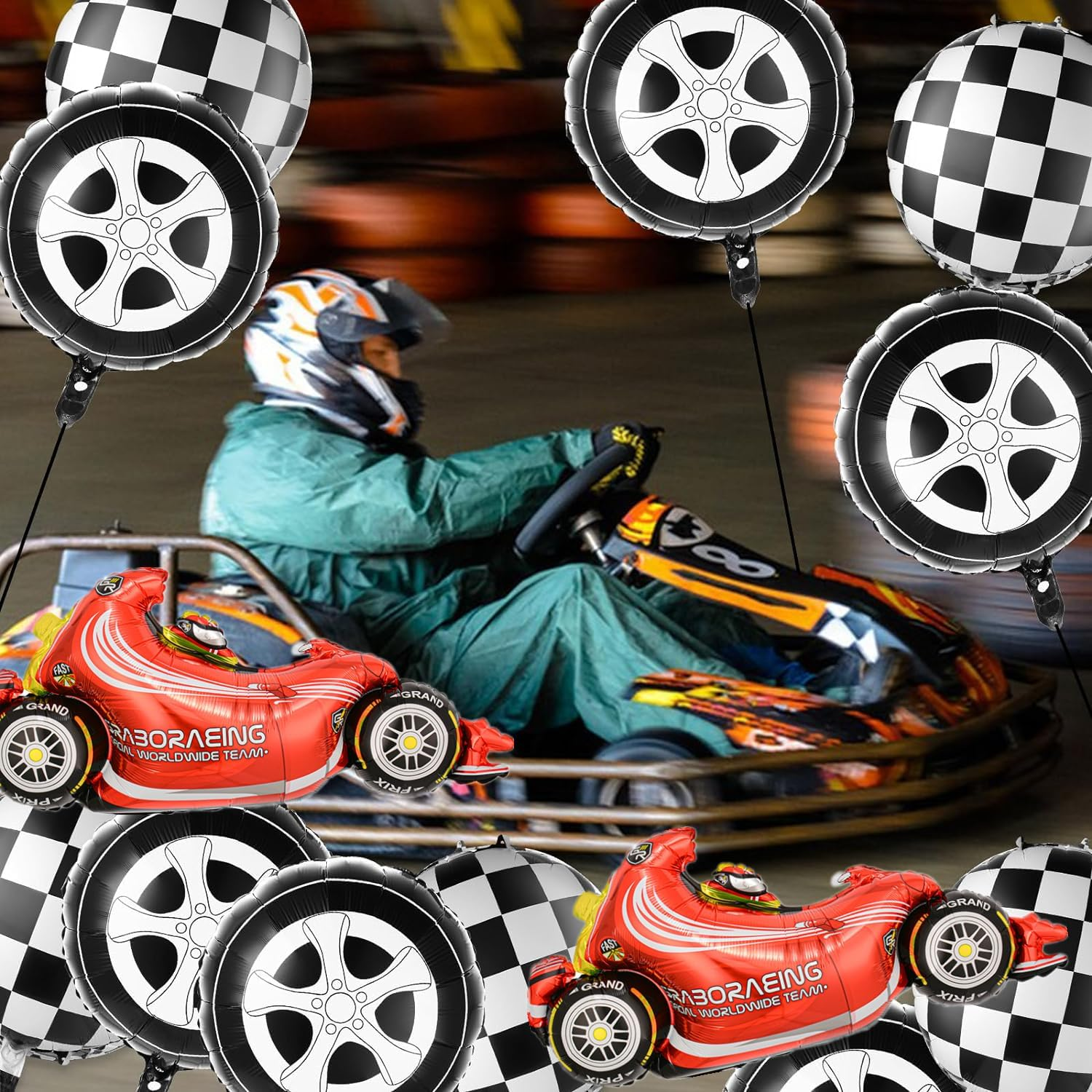 14PCS Race Car Balloons Tire Balloon Car Wheel Balloons Baby Shower Two Fast Speedy Race Car Themed Birthday Party Decor Supplies image number 3