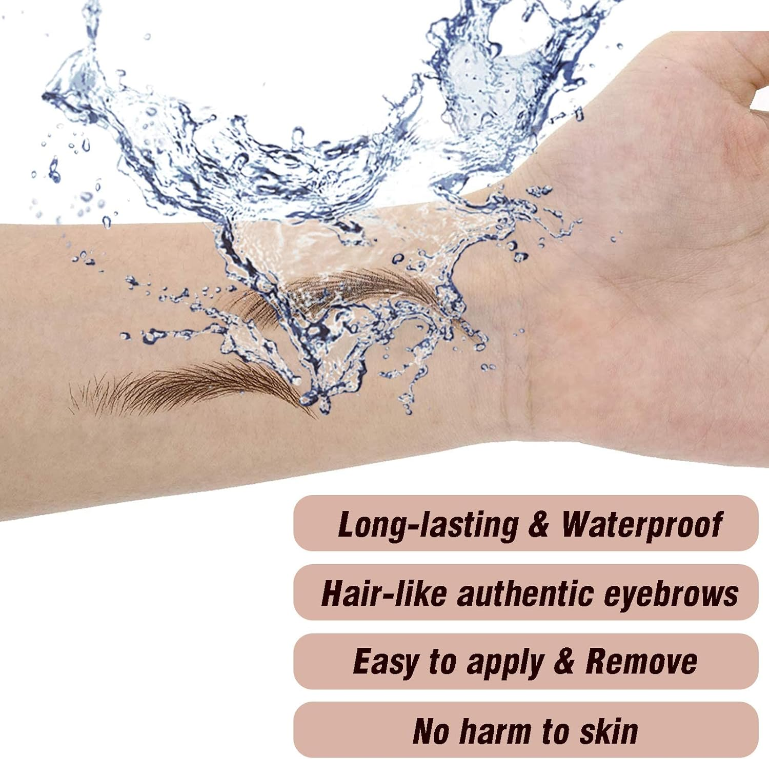 4D Hair-Like Eyebrow Tattoo Stickers - 88 Pairs Waterproof Brown Imitation Ecological Lazy Natural Makeup Tool for Women (Classic Pattern) image number 2