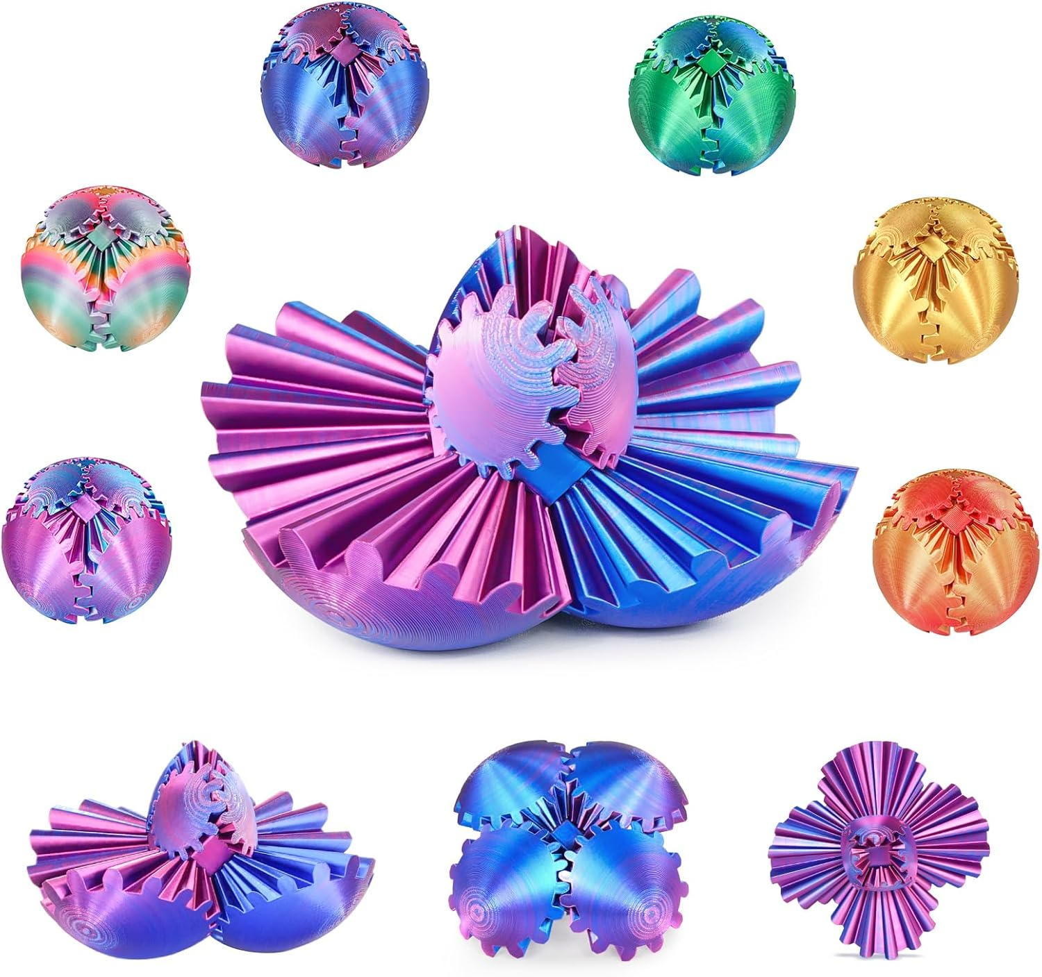 Gear Ball 3D Printed Fidget Toy Spinning Gear Sphere for Stress Relief Anxiety Fun Desk Toy for Adults Kids Stocking Filler Gifts Birthday Christmas (Purple, Diameter: 2.5 In) image number 4