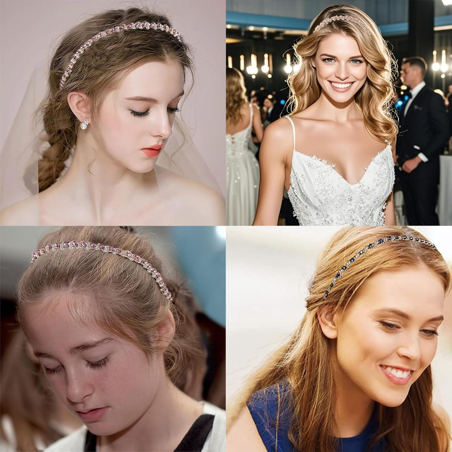 Aililong Women'S Headband Pack of 5, Fashionable Rhinestone Elastic Hair Band for Girls Dancing, Party, Work - Premium Hair Accessories in 5 Colours - Glitter Headband for Women image number 4