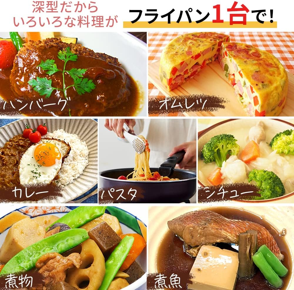 Iris Ohyama 3-Piece IH Gas Fire Deep Diamond Coated Frying Pan Set with Graduated Baking and Removable Handle DCI-S3S Slate Gray Non-Stick Easy Care Deep plus Series image number 5