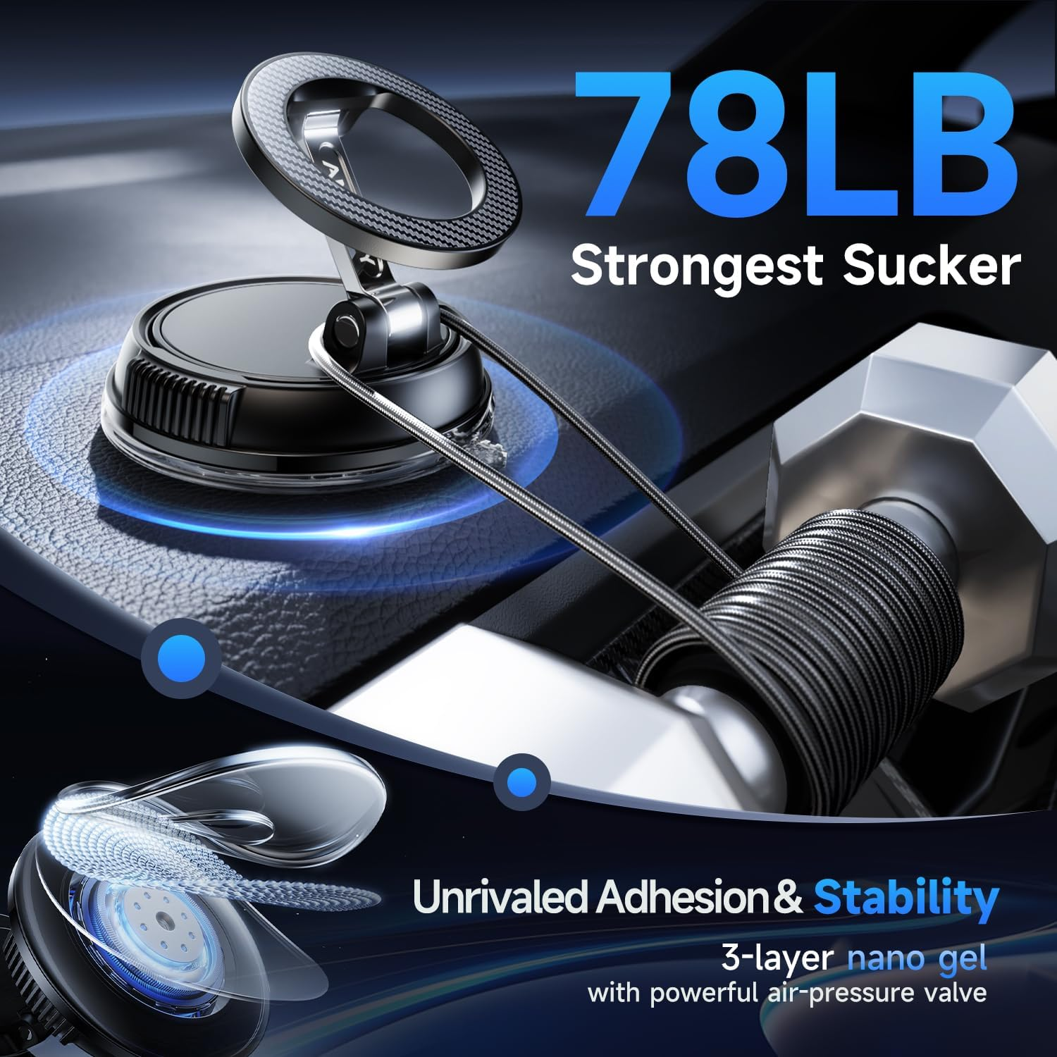 Car Phone Holder for Magsafe [78+LBS Strongest Suction & 2400Gf Magnetic] 360&deg; Adjustable Car Phone Mount, Cell Phone Holders for Car with round Adhesive for Iphone 17 16 15 14 13 12 Pro Max Air Plus