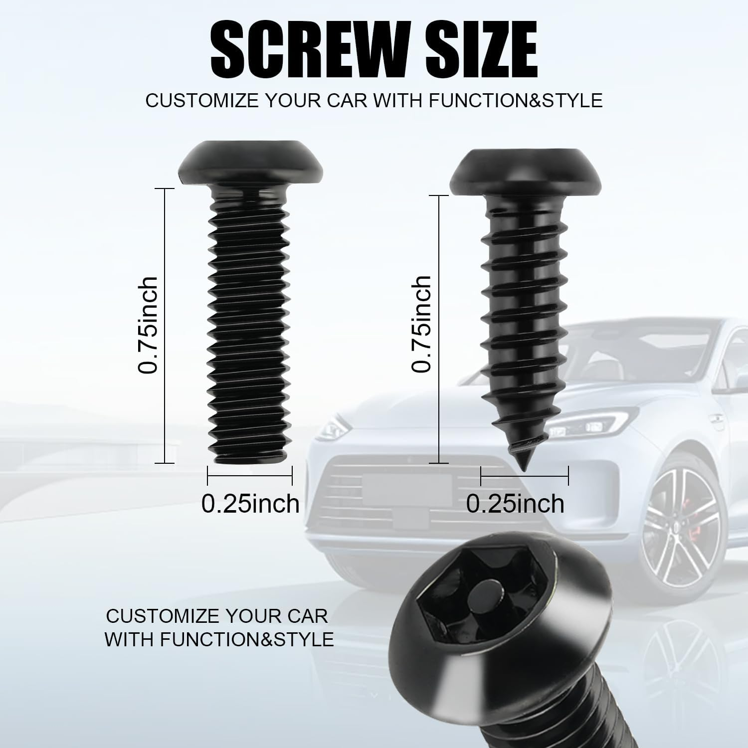 Livtee anti Theft License Plate Screws Kits for Securing Frames and Covers, M6 (1/4") Tamper Proof Screws, Fastener Nut, Caps Cover for Front Rear Frame Holder Mounting - Black