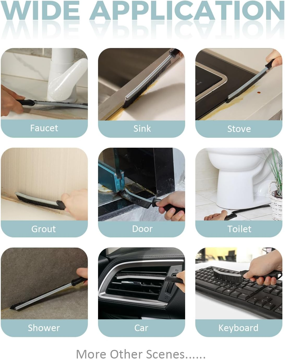 Sxhyf Cleaning Brush - Hard Bristle Crevice Cleaning Brush, Multifunctional Gap Cleaning Scrub Brush, Cleaning Tools for Household Use, Home, Kitchen, Bathroom, Window, Vehicle, (3, Light Blue) - 6, Black image number 3