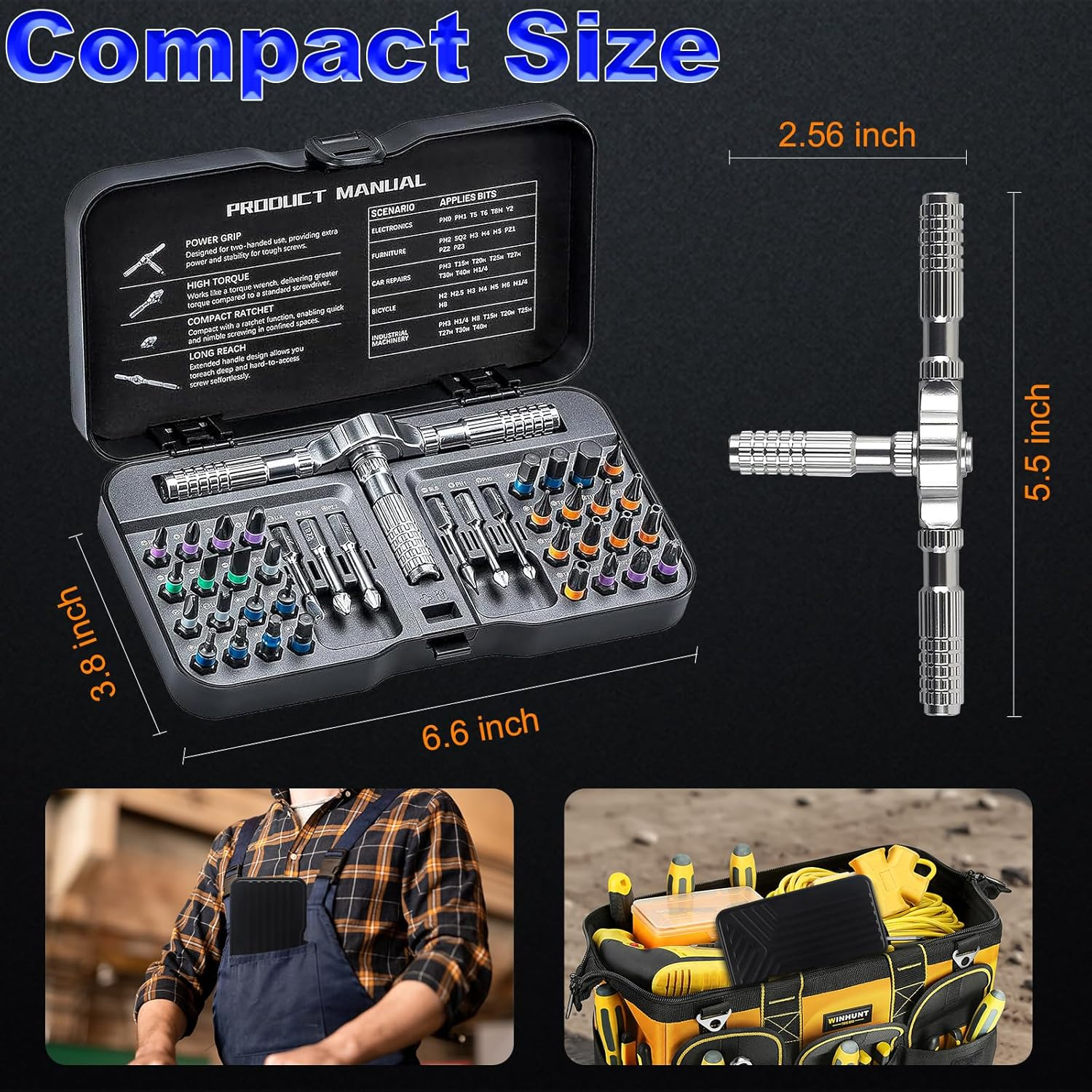 Lecoirrax 40-In-1 Magnetic Screwdriver Set, DIY Ratchet Screwdriver Set with T Detachable Handle, Portable S2 Alloy Steel Steel Repair Tools for DIY, Electronics, Car, Bicycle, Computer(Black) image number 1