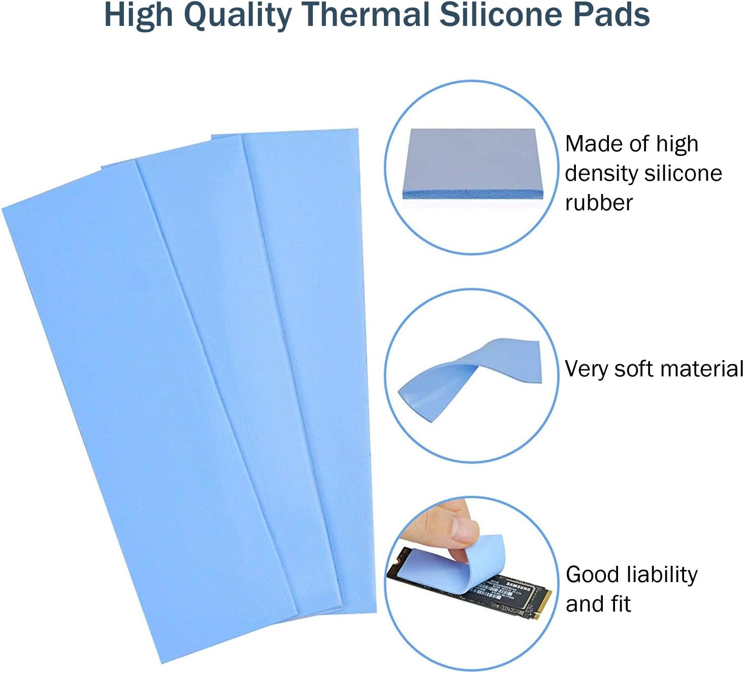ADWITS 5 Pack 20X67X1.0Mm Thermal Conductive Silicone Pads with 6.0 W/Mk Thermal Conductivity, Soft Safe Simple to Apply for SSD CPU GPU LED IC Chipset Cooling -Blue image number 5