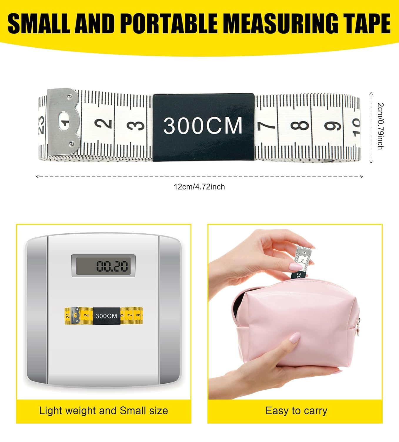 300Cm Measuring Tape for Body, 2PCS Double Scale Soft Tape Measure Body Sewing Flexible for Weight Loss Medical Body Measurement Sewing Tailor Craft Vinyl, Has Inches Scale on Reverse Side(Black)
