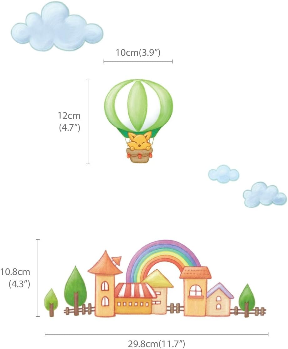 DECOWALL DAT-1606N Animal Hot Air Balloon Height Growth Chart Kids Wall Stickers Wall Decals Peel and Stick Removable Wall Stickers for Kids Nursery Bedroom Living Room