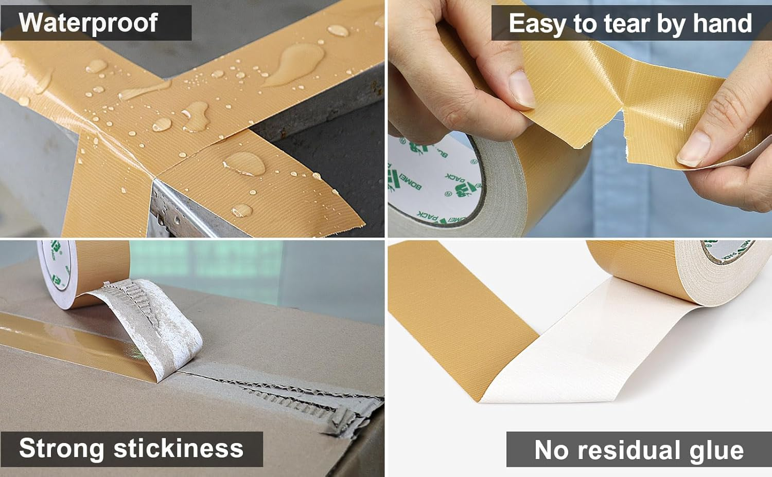 Heavy Duty Brown Duct Tape, Multi-Use Easy Tear Gaffer Waterproof Cloth Tape for Repairing, Maintenance and Industrial Use, 1.88 Inch X 32.8 Yards, 9 Mil Thick, 2 Roll, BOMEI PACK image number 5
