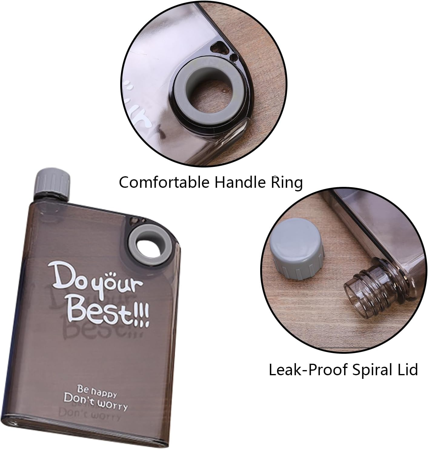 Water Bottle Flat Water Bottle, Reusable Clear Water Bottles Sports Water Bottles, Leak-Proof Plastic Water Bottles (Gray) image number 5