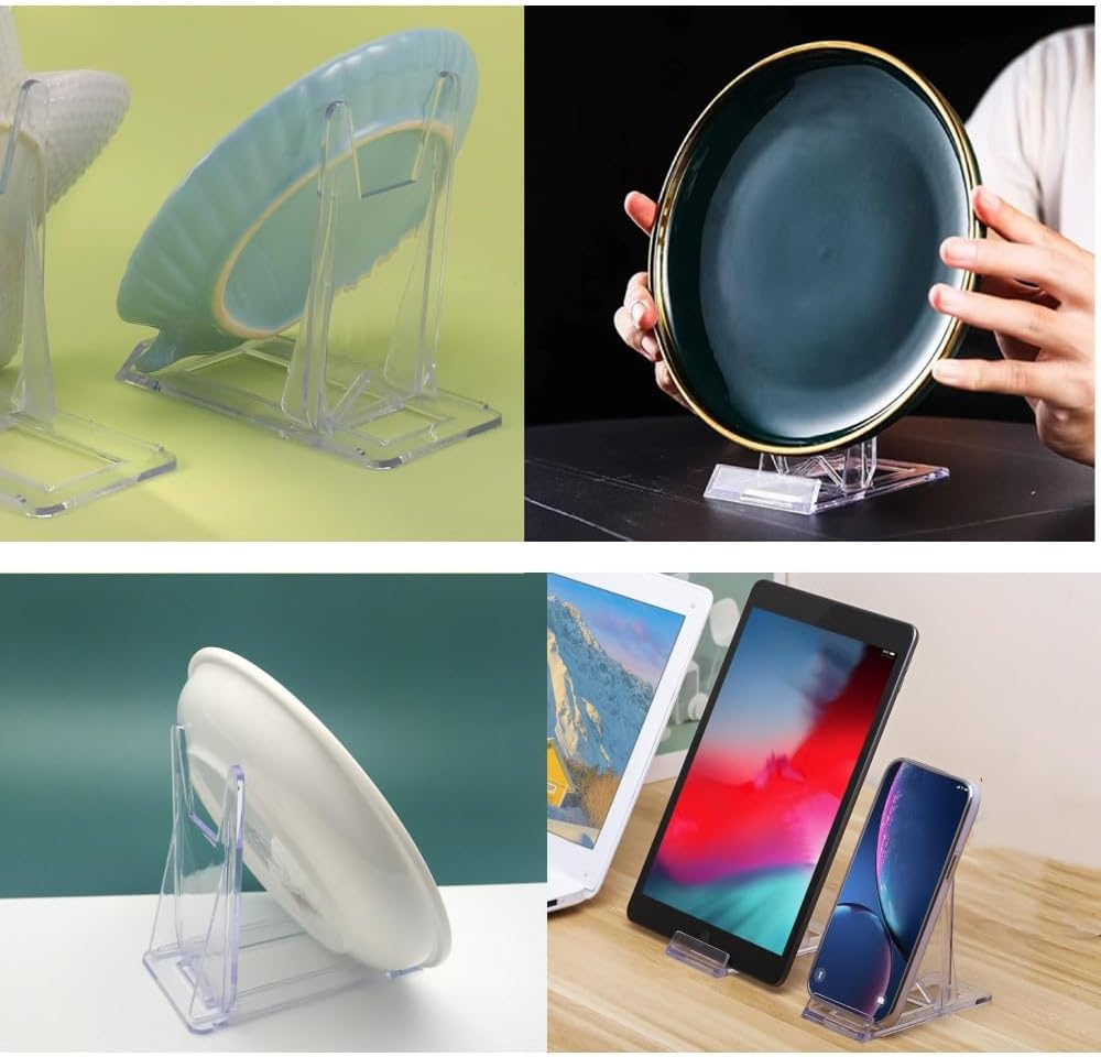 Naisfei 12 Pcs Clear Plastic Plate Stands, Acrylic Stands for Display Plastic Display Holders Picture Plate Holders Clear Mini Easels Stands for Display Pictures Photo and Artworks image number 3