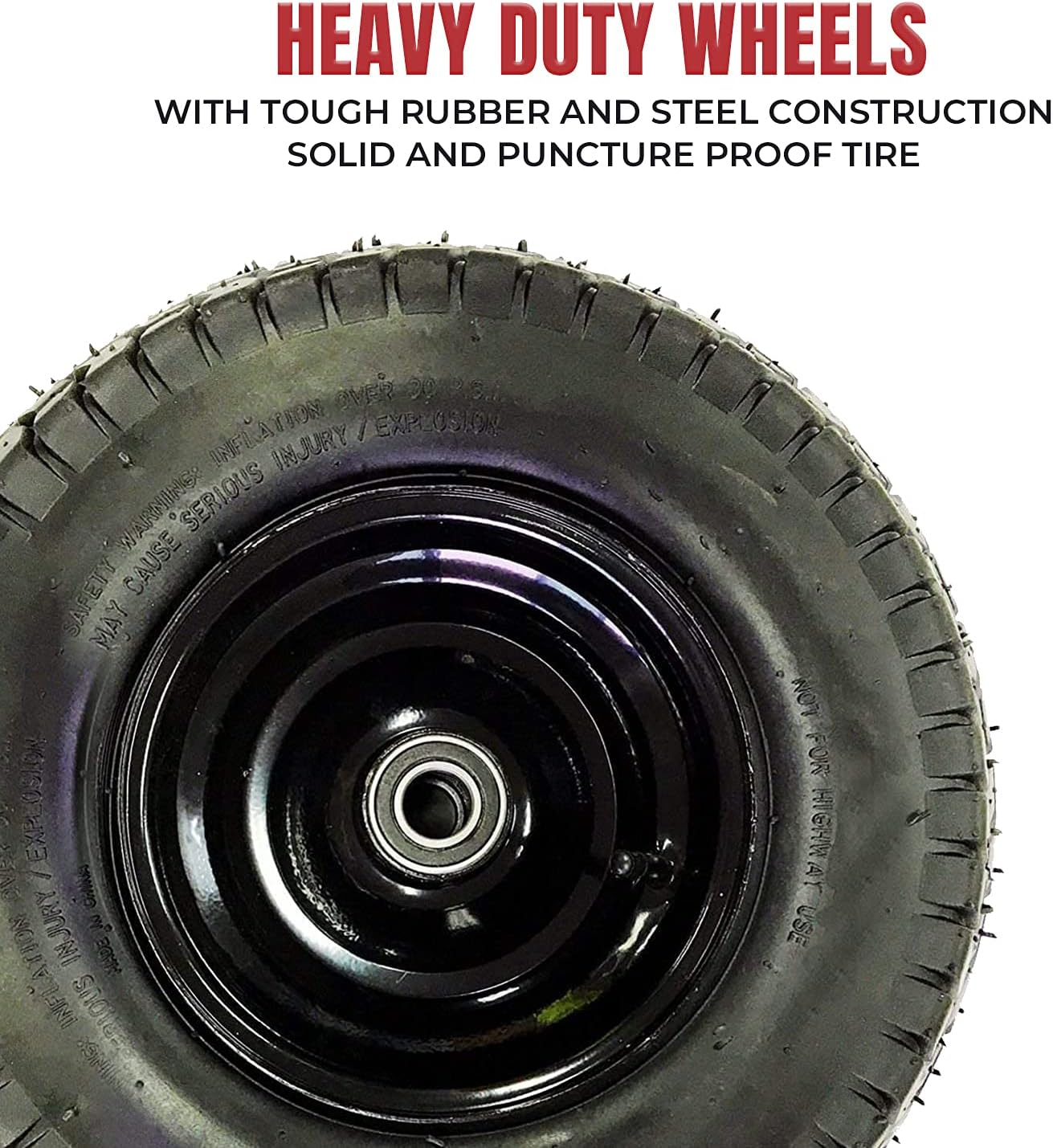 D2U 16-Inch Narrow Wheelbarow Wheel Replacement Air-Filled Wheel with Black Steel Rim, 400Mm Radius, 25.4Mm Bearing Hub, 100Mm Length, 90Mm Tire Width - Rubber Tire for Wheelbarrows - (Pack of 1) image number 6