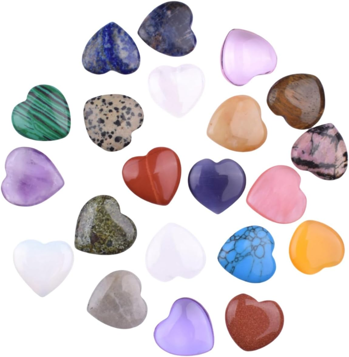Heart-Shaped Worry Stone Colored Gemstone Crystal Meditation, Random Pattern Heart-Shaped Pocket Polished Gemstone Heart Treatment Crystal Gift Chakra Reiki Yoga Meditation to Relieve Anxiety and Stress 20 Pieces image number 1