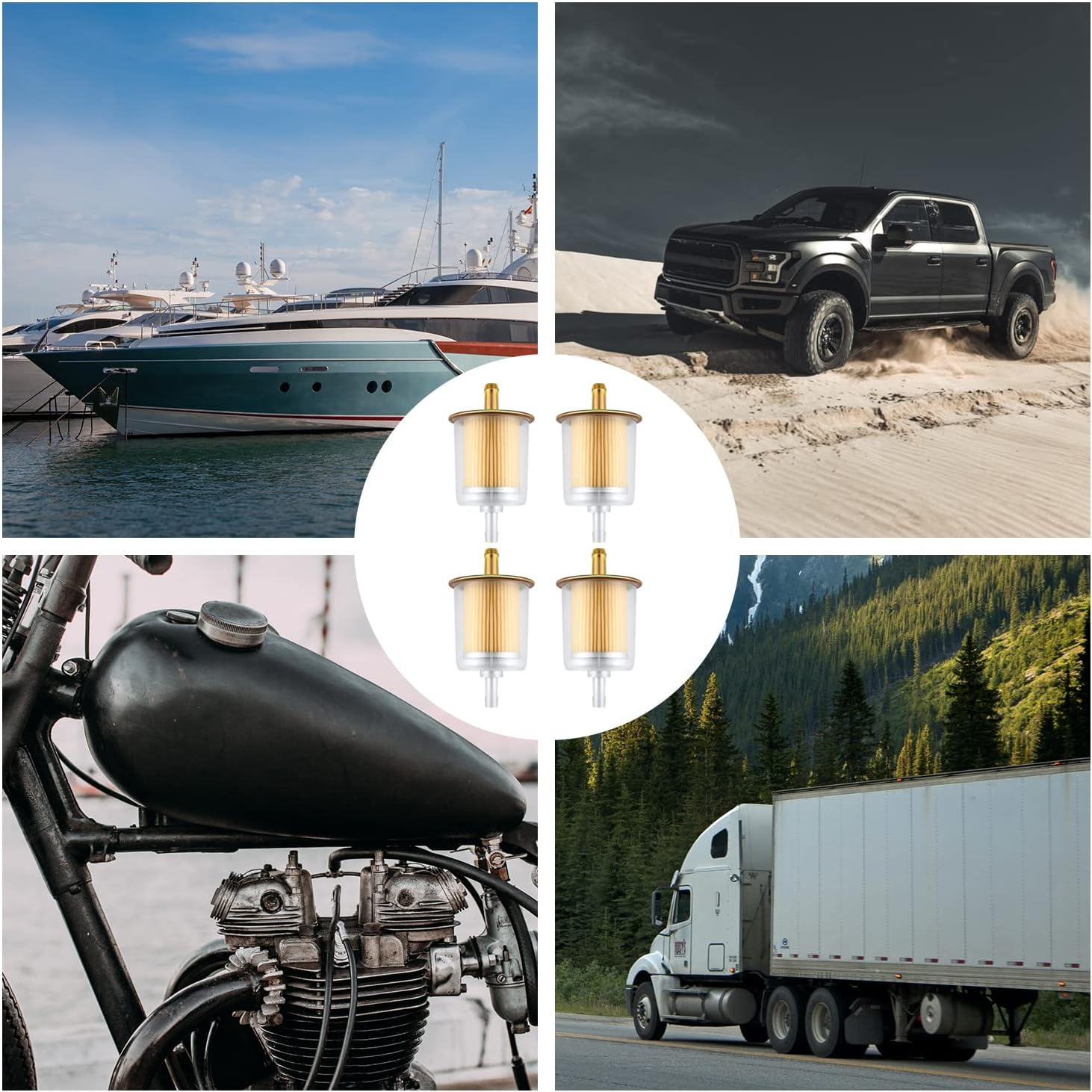 SAVITA 4Pcs 3/8" Universal Fuel Filters, Motorcycle Fuel Filter Inline Fuel Filter with 8Pcs Hose Clamps for Motorcycles Cars Generator Trucks Universal image number 5