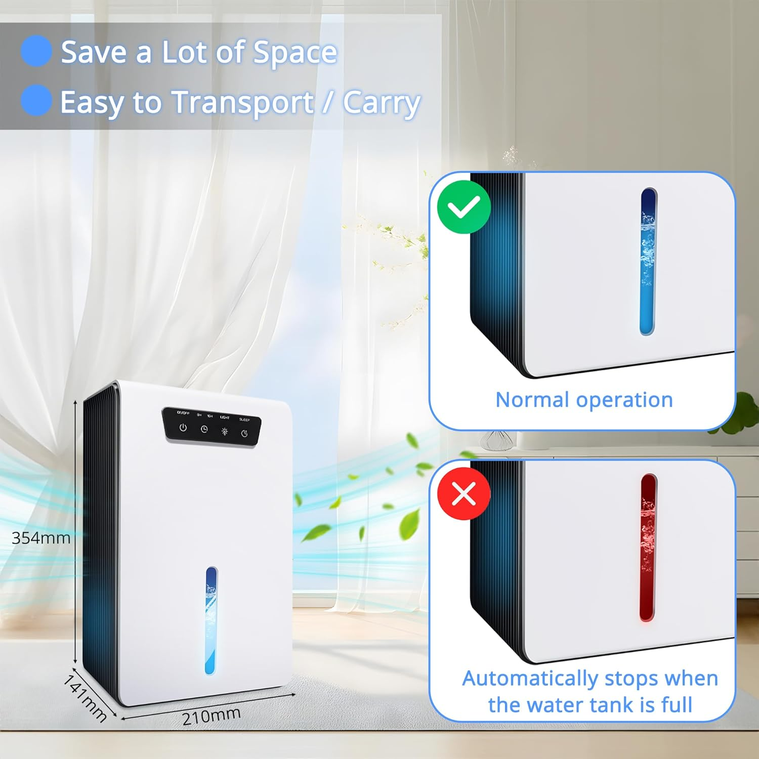 3200Ml Dehumidifier, 2 Working Modes Quiet Energy Saving Portable Dehumidifiers, 8/16/24H Sleep Timer, 7 Colors LED, Auto-Off, Dehumidifiers for Home up to 25㎡ for Bedroom Bathroom Basements Closet RV image number 3